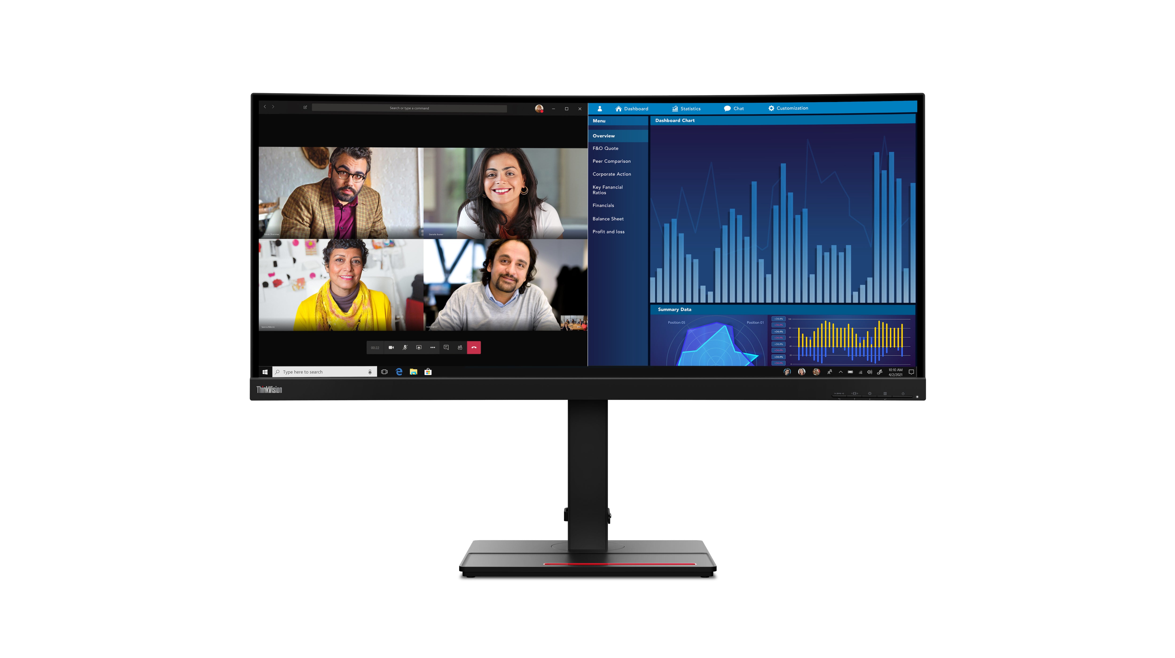 Lenovo ThinkVision P34w-20 LED display 86,7 cm (34.1") 3440 x 1440 pixels Wide Quad HD Noir