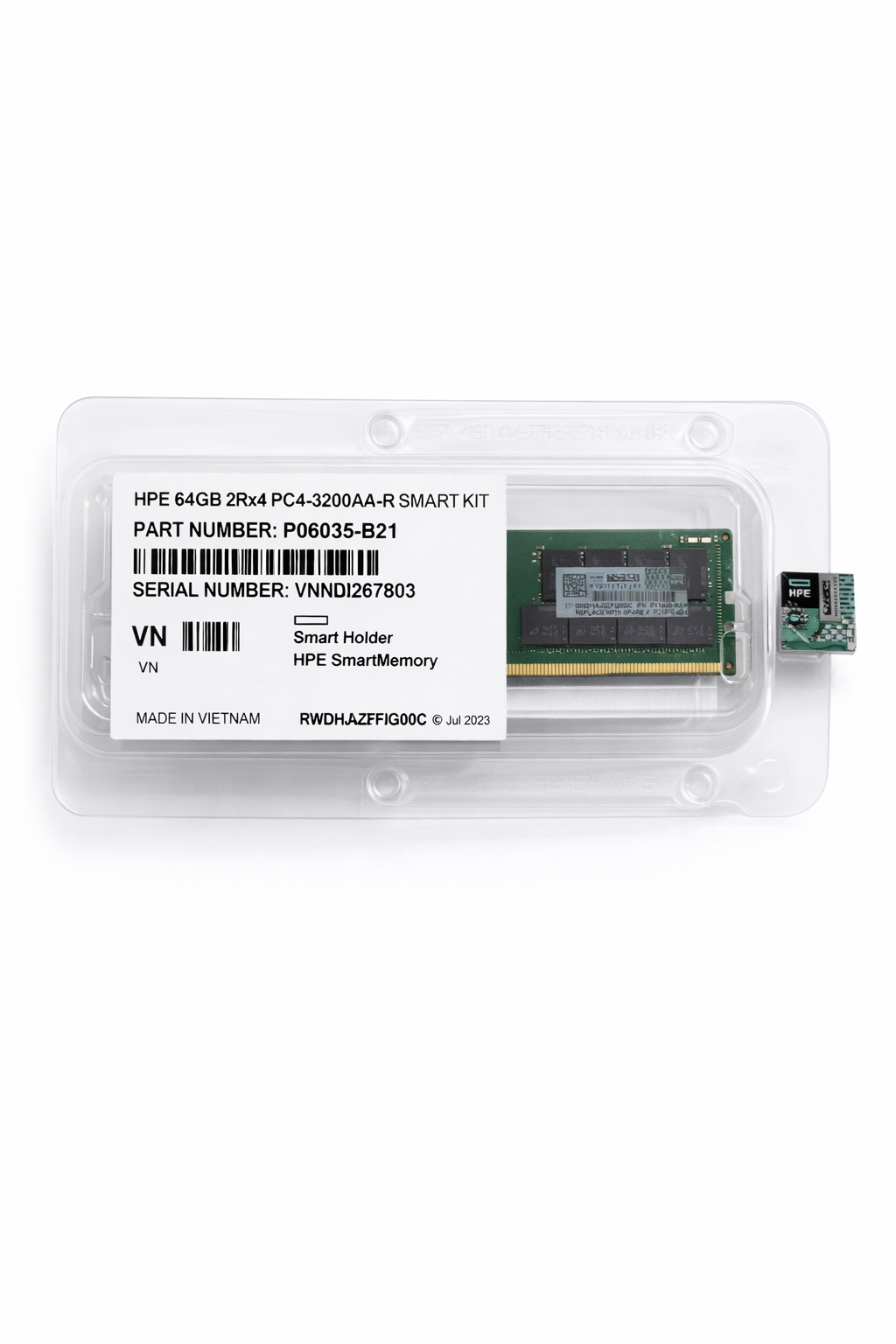 P06035-B21 Hewlett Packard Enterprise Kit mémoire homologué Smart Memory 64 Go (1 x 64 Go) double rangée x4 DDR4-3200