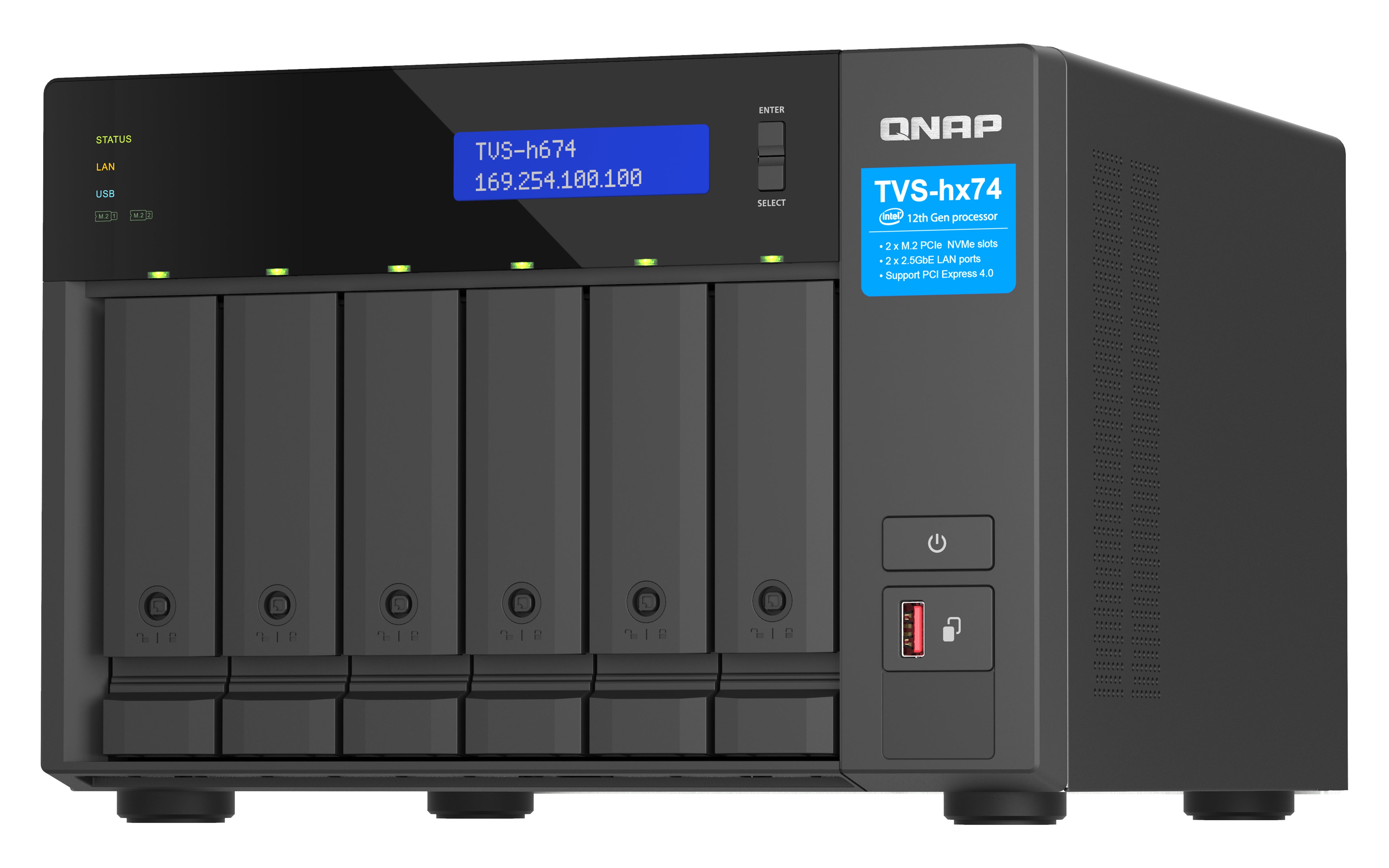 QNAP TVS-H674 NAS Tower Intel® Core™ i5 i5-12400 32 Go DDR4 0 To QuTS hero Noir
