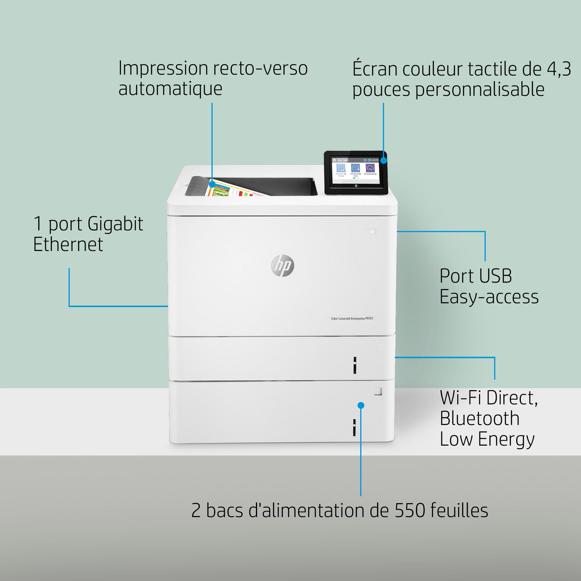 HP Color LaserJet Enterprise M555x, Imprimer, Impression recto-verso