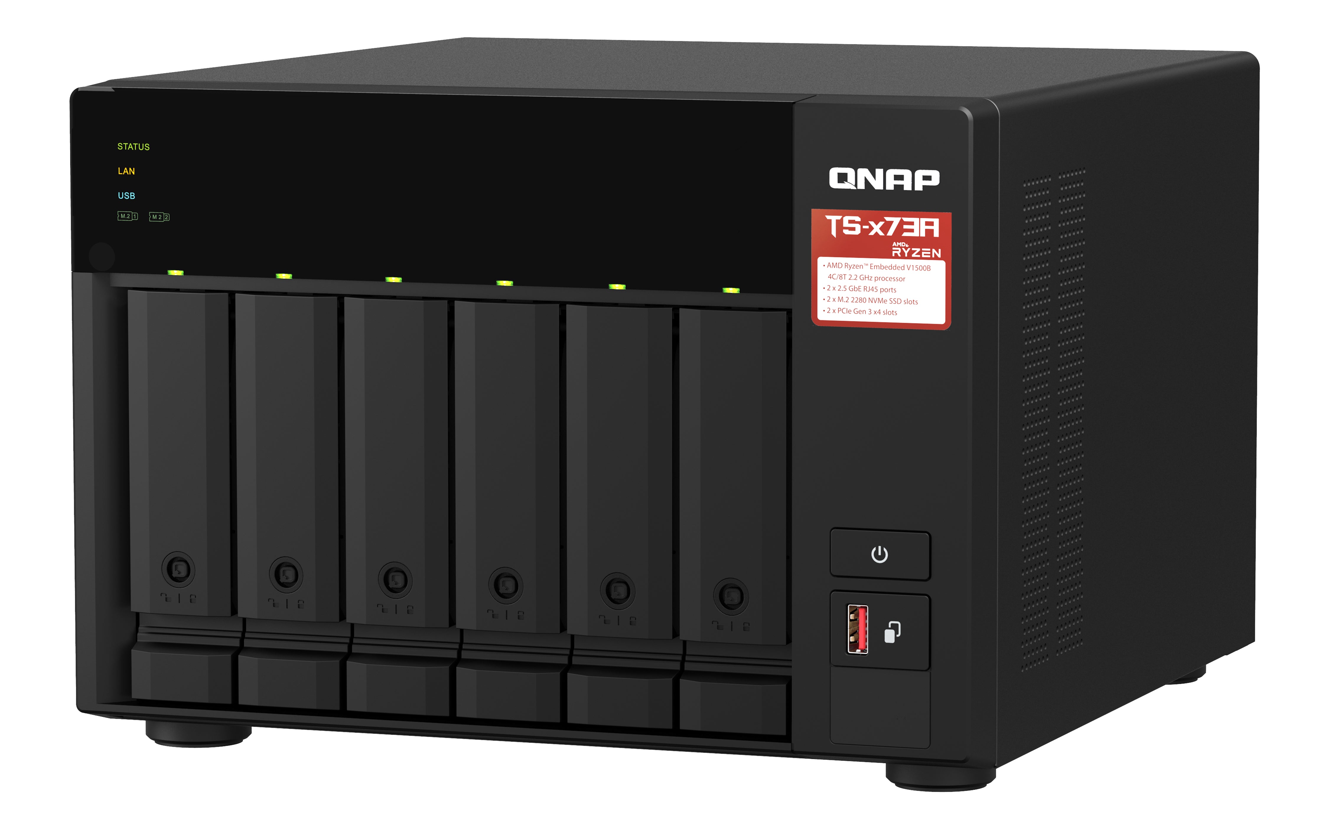 QNAP TS-673A NAS Tower Ryzen Embedded V1500B 8 Go DDR4 0 To QNAP Turbo System Noir