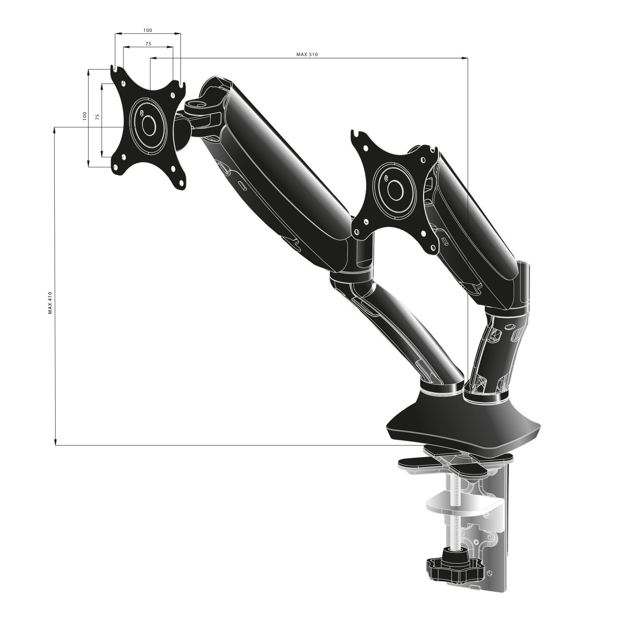 iiyama DS3002C-B1 support d'écran plat pour bureau 68,6 cm (27") Noir