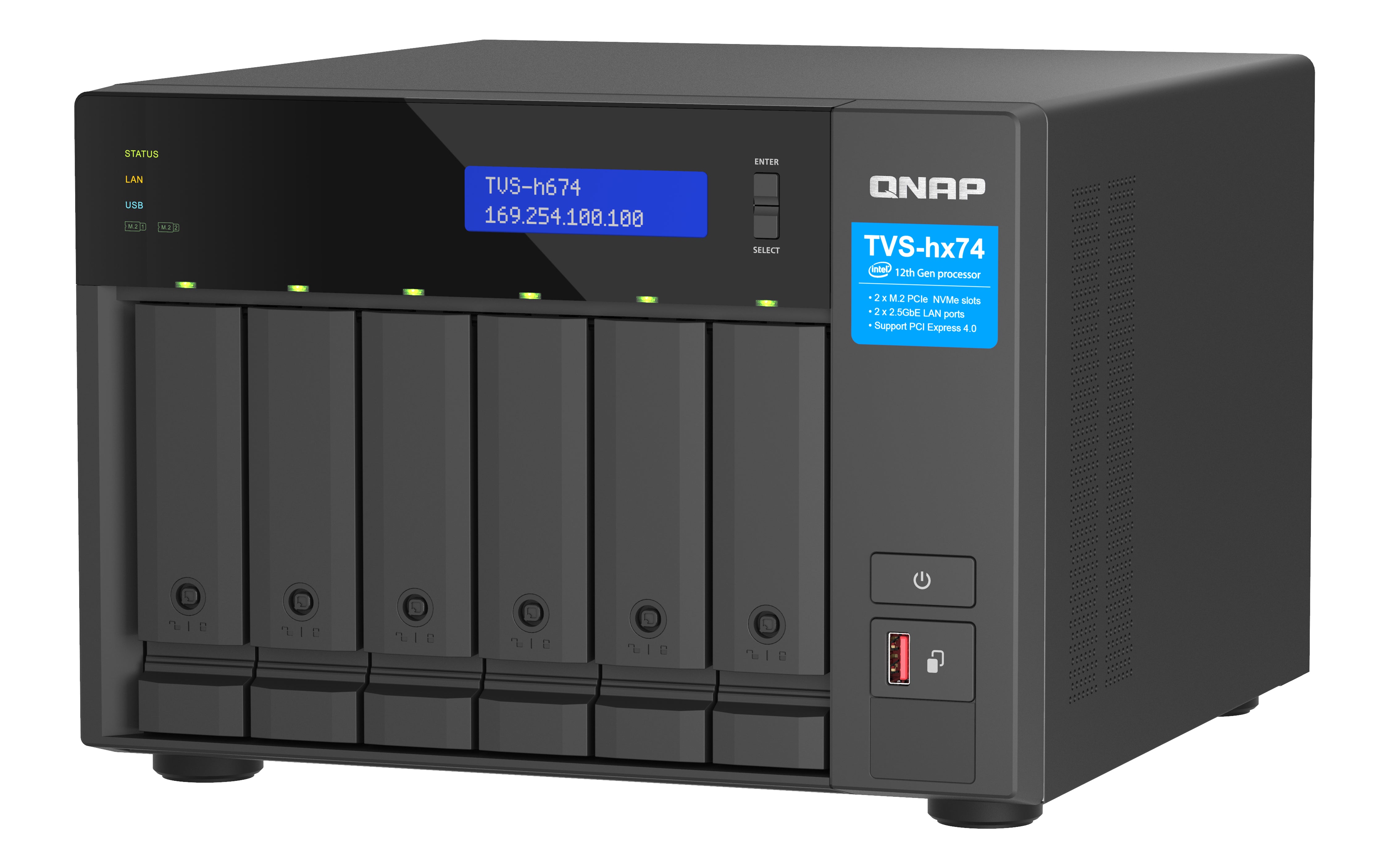 QNAP TVS-H674 NAS Tower Intel® Core™ i5 i5-12400 32 Go DDR4 0 To QuTS hero Noir