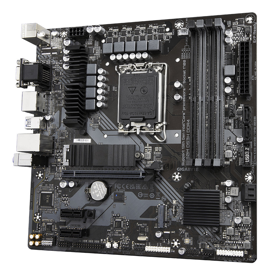GIGABYTE B760M DS3H DDR4 Carte Mère - Prend en charge les processeurs Intel Core de 14e génération, VRM numérique 6+2+1 phases, jusqu'à 5333MHz DDR4 (OC), 2xPCIe 4.0 M.2, LAN 2.5GbE, USB 3.2 Gen2