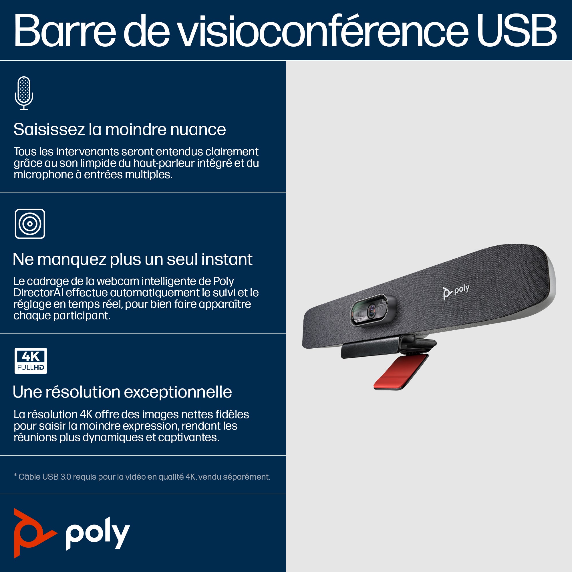 Poly Barre de visioconférence USB Studio R30