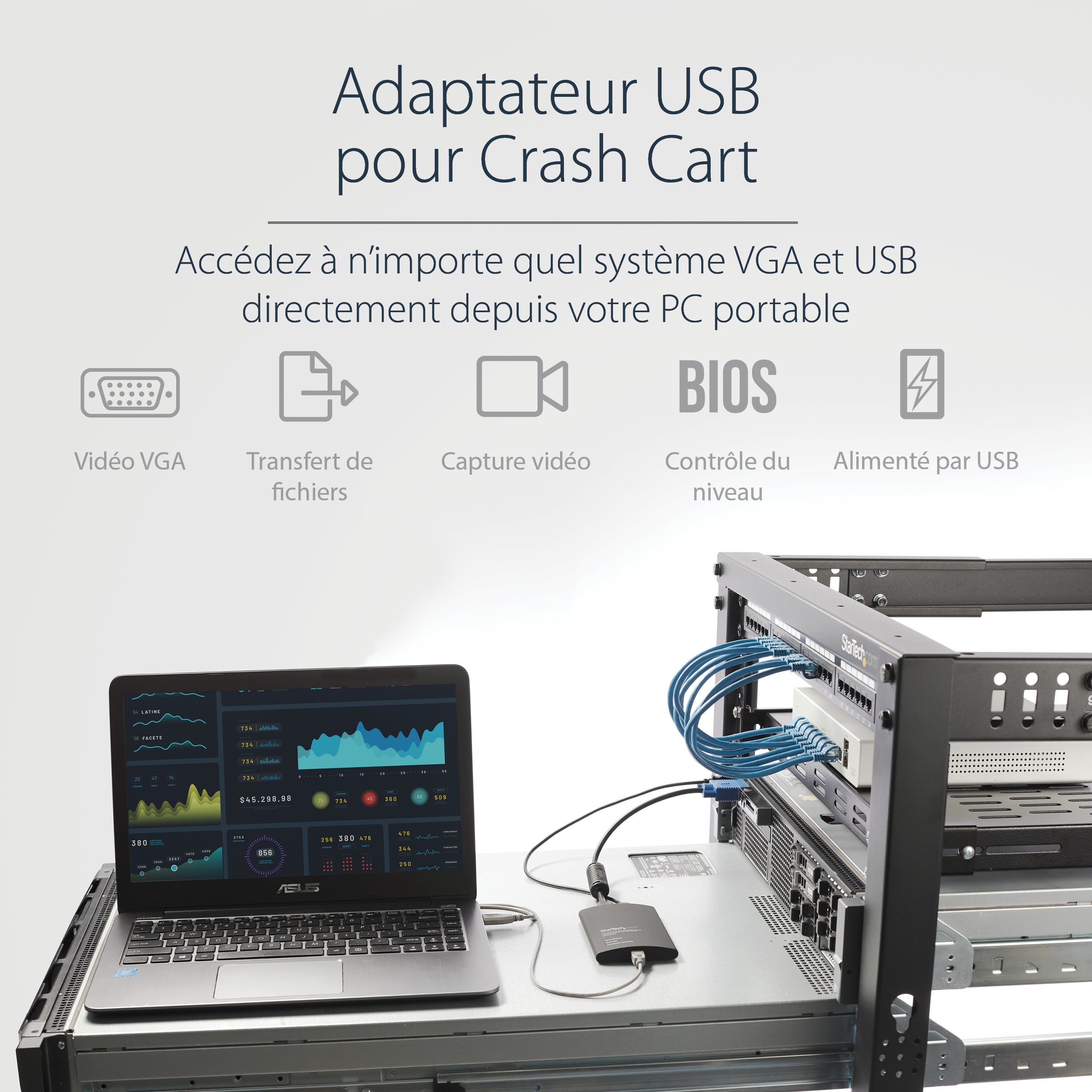 StarTech.com Adaptateur Crash Cart USB - Adaptateur Crash Cart KVM USB pour Ordinateur Portable - Crash Cart de Salle de Serveurs - Datacenter Crash Cart - Crash Cart Informatique