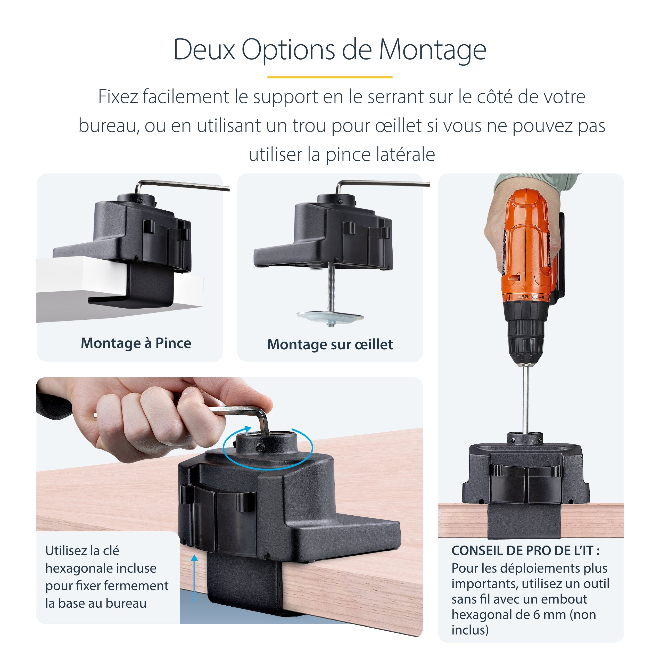 StarTech.com Support Double Écran PC - Bras Double Moniteur VESA - 32" 8kg - Empilables Verticalement - Porte 2 Écrans Hauteur Réglable/Articulé - Fixation Pince/Sillet