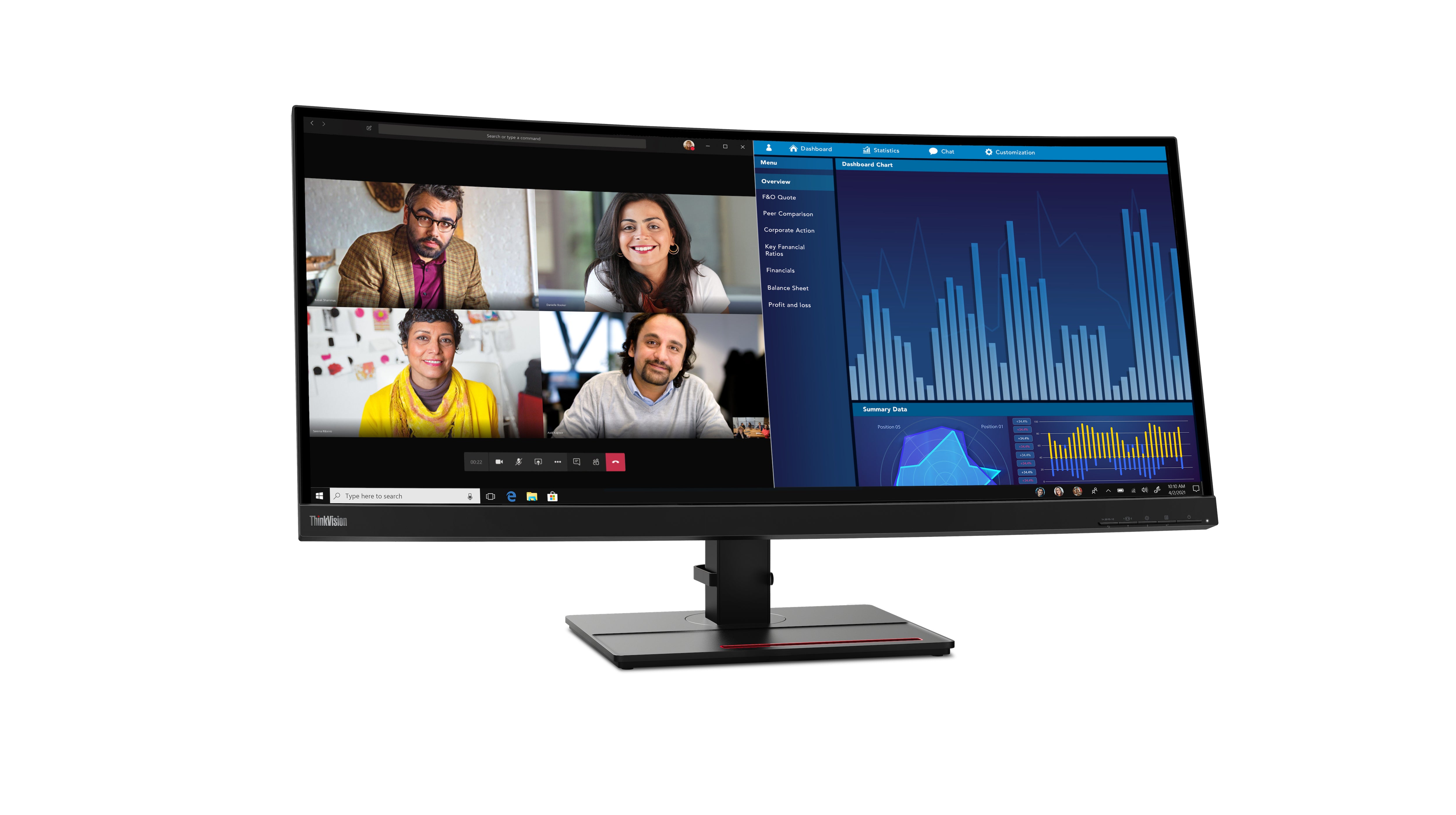 Lenovo ThinkVision P34w-20 LED display 86,7 cm (34.1") 3440 x 1440 pixels Wide Quad HD Noir