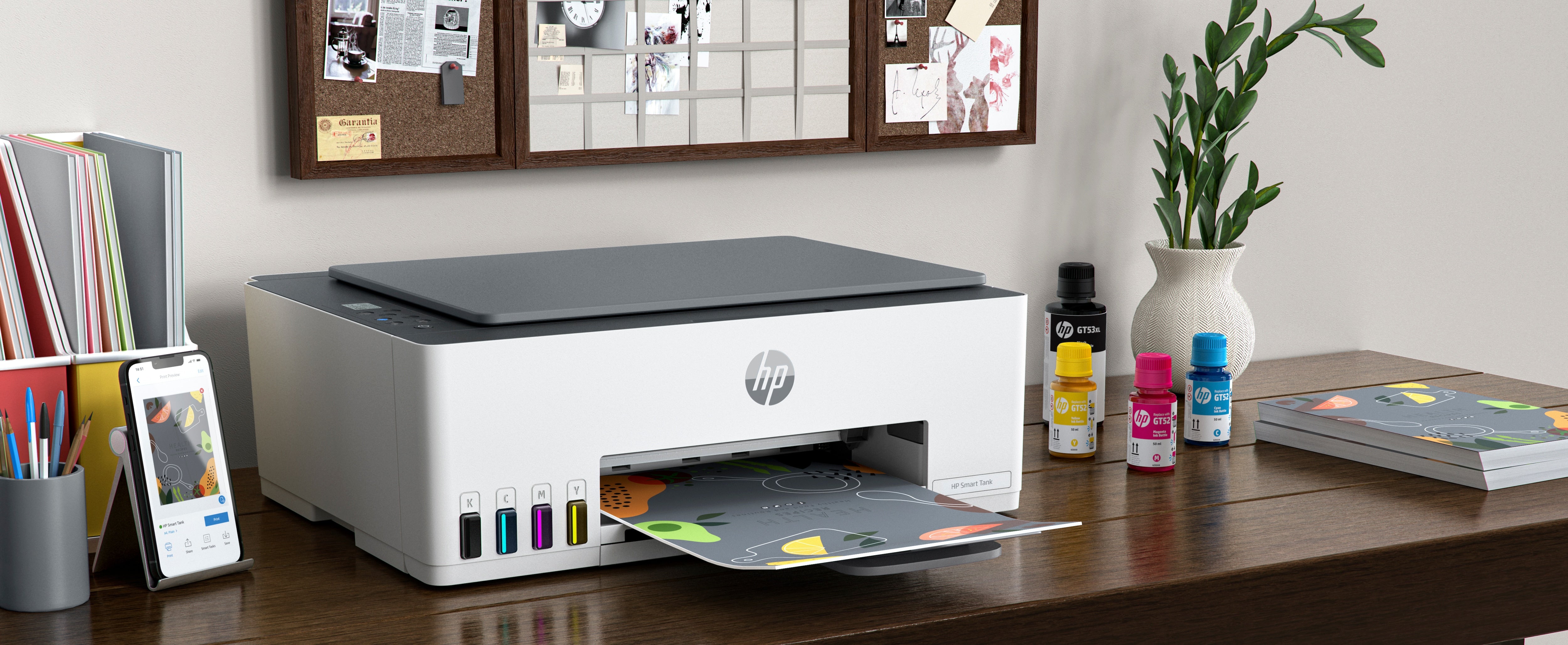 HP Smart Tank Imprimante Tout-en-un 580, Home and home office, Print, copy, scan, Wireless; High-volume printer tank; Print from phone or tablet; Scan to PDF
