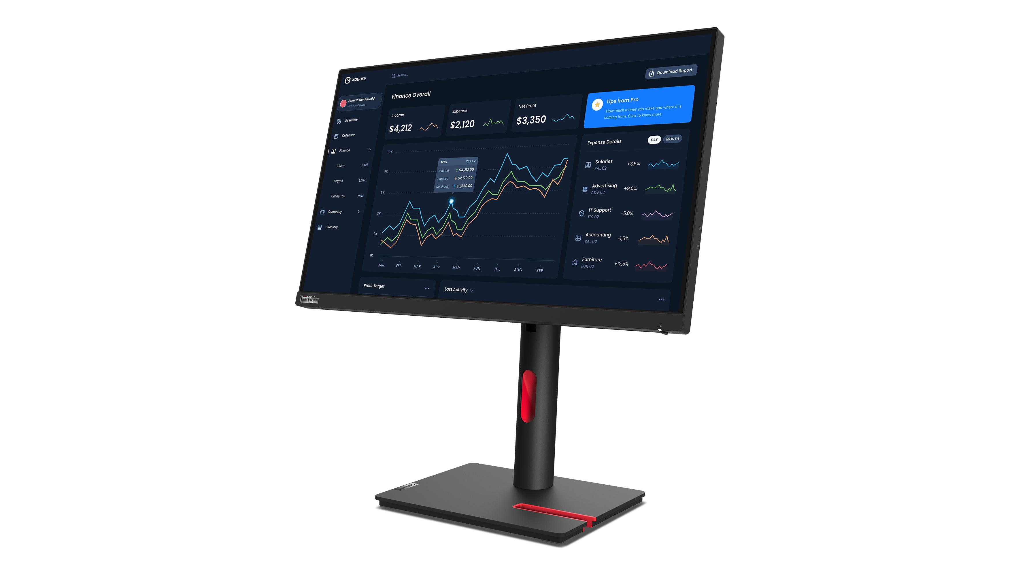 Lenovo ThinkVision T22i-30 LED display 54,6 cm (21.5") 1920 x 1080 pixels Full HD Noir