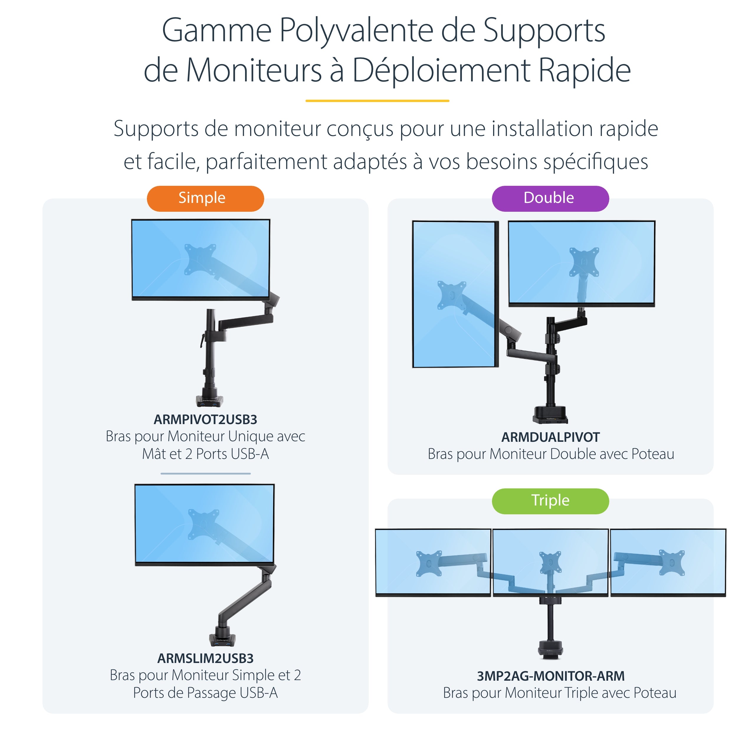 StarTech.com ARMSLIM2USB3 support d'écran plat pour bureau 86,4 cm (34") Noir