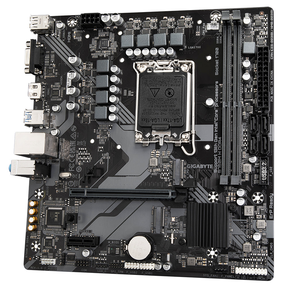GIGABYTE B760M H DDR4 Carte Mère - Prend en charge les processeurs Intel Core 14e génération, VRM numérique 6+1+1 phases, jusqu'à 3200MHz DDR4 (OC), 2xPCIe 4.0 M.2, GbE LAN, USB 3.2 Gen1