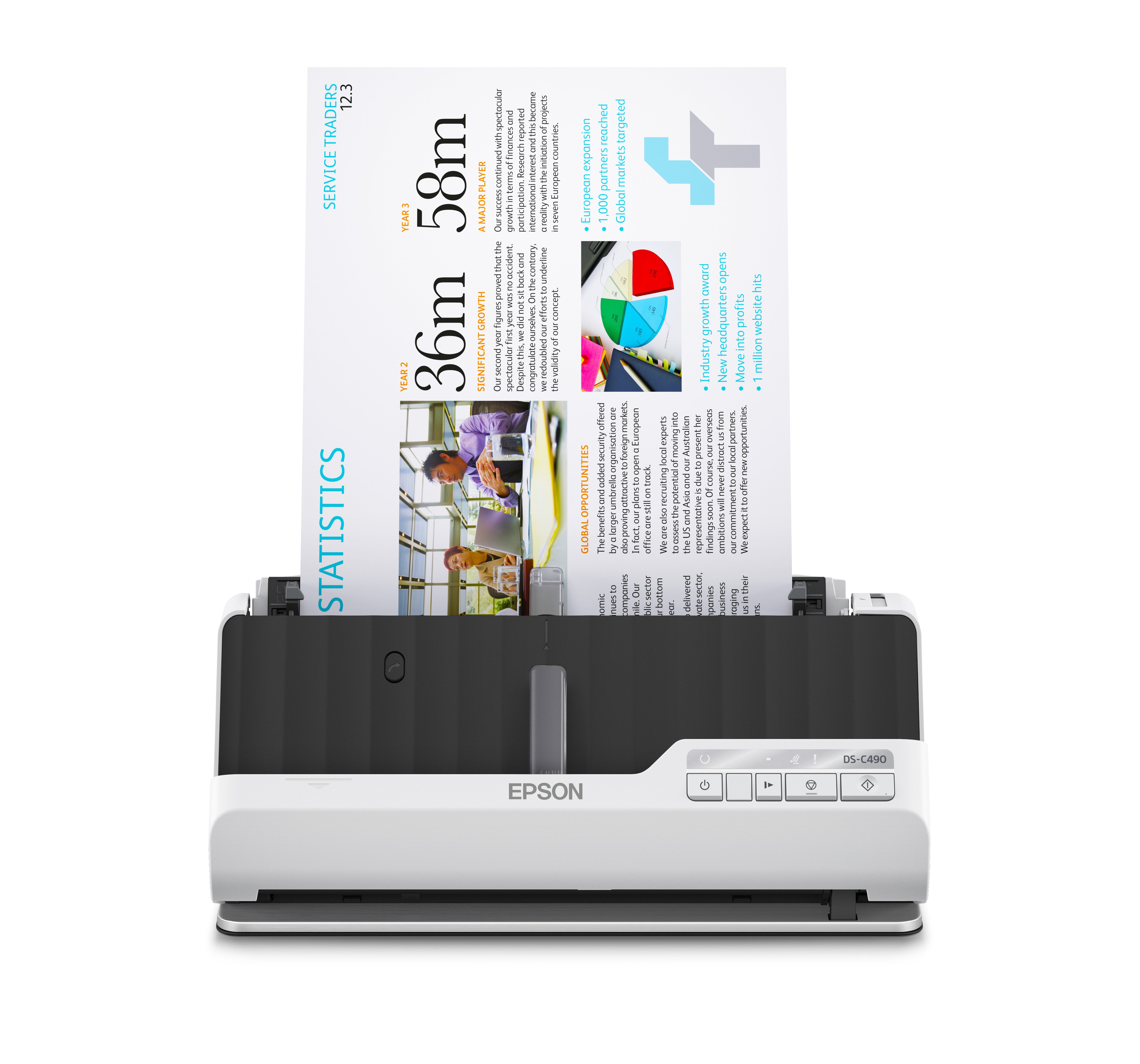 Epson DS-C490 Chargeur automatique de documents + Scanner à feuille 600 x 600 DPI A4 Noir, Blanc