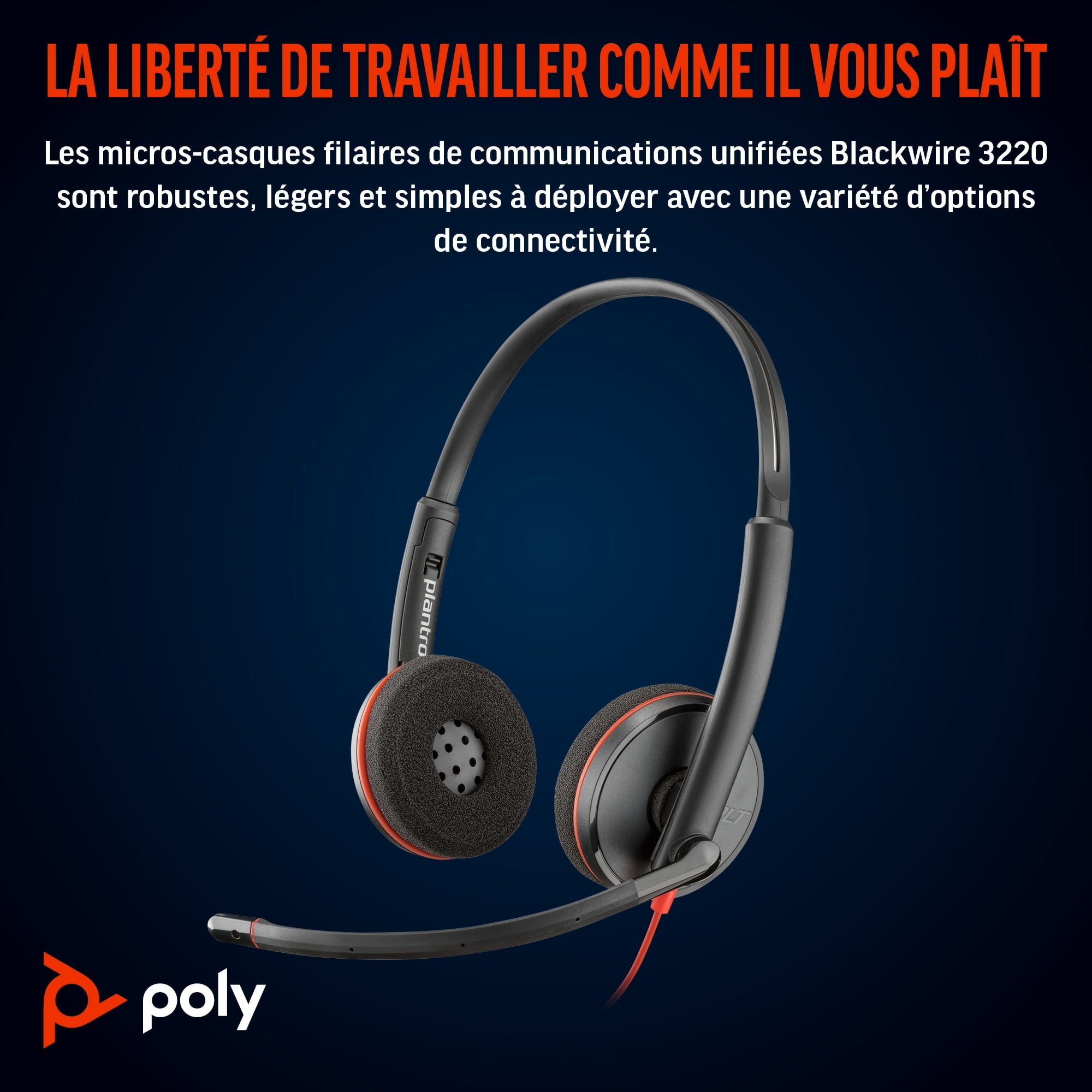 POLY Micro-casque Blackwire 3220 stéréo USB-C + adaptateur USB-C/A