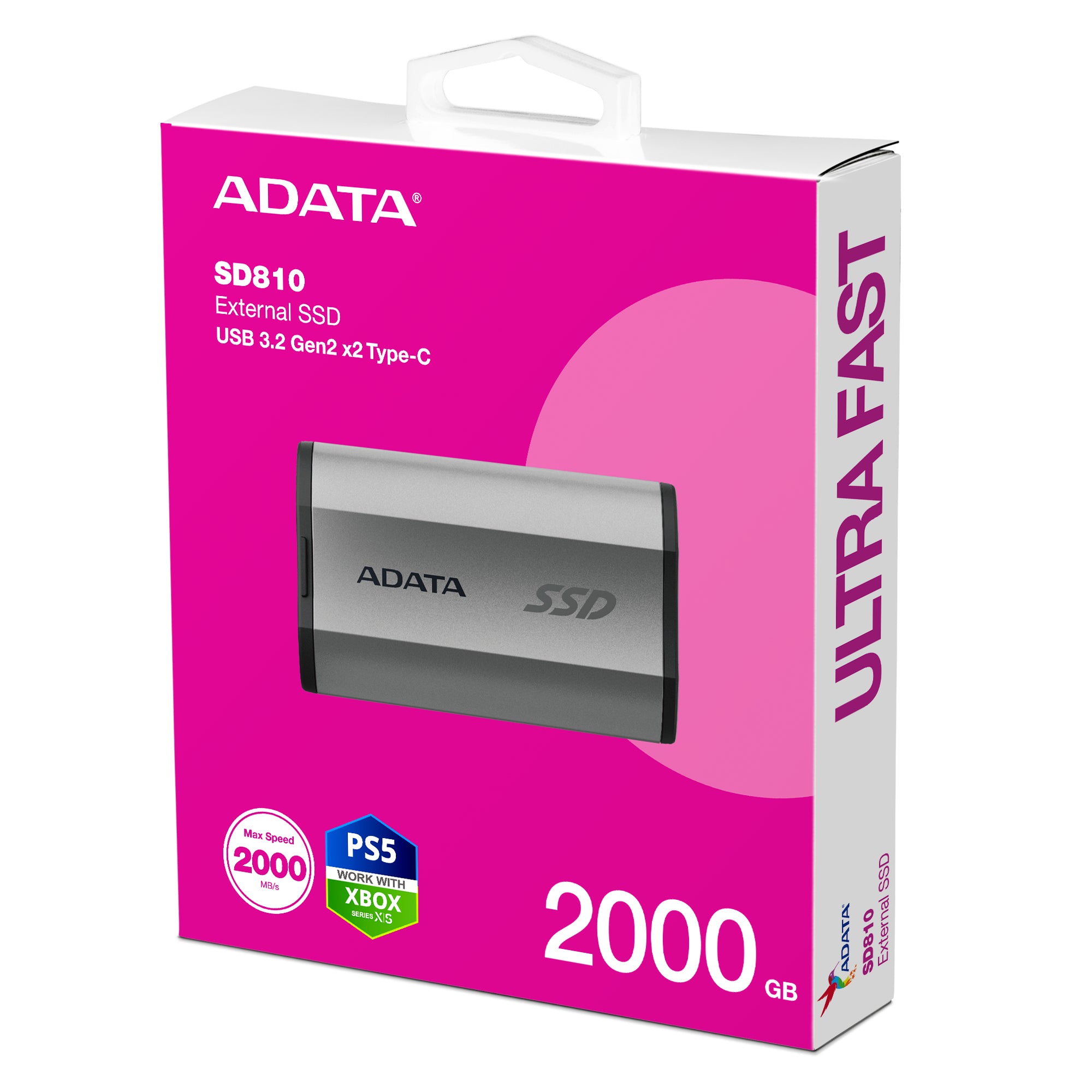 ADATA SD810 2 To USB Type-C USB 3.2 Gen 2x2 Noir, Argent