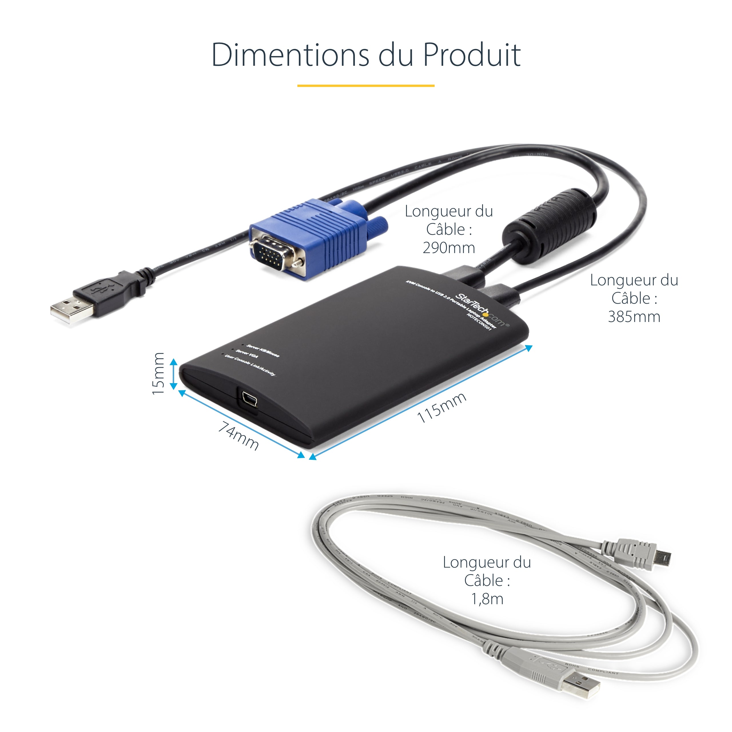 StarTech.com Adaptateur crash cart pour PC portable - Console KVM vers USB 2.0