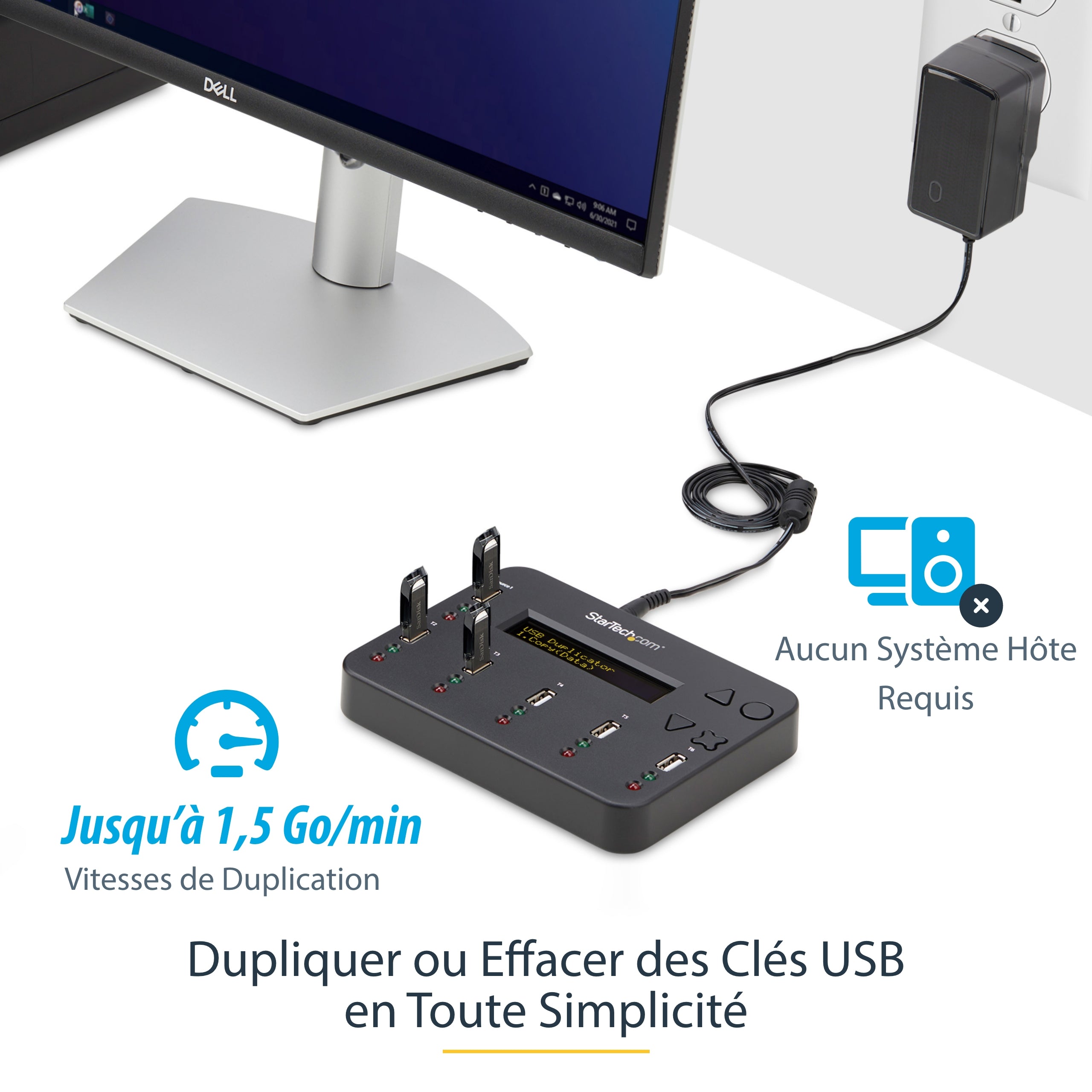 StarTech.com Duplicateur et Effaceur Autonome de 1 à 5 clés USB, Copieur de Plusieurs Clés USB, Copie Système et Fichier et Secteur par Secteur, 1,5 Go/min, Effacement en 3 Passes, Affichage LCD