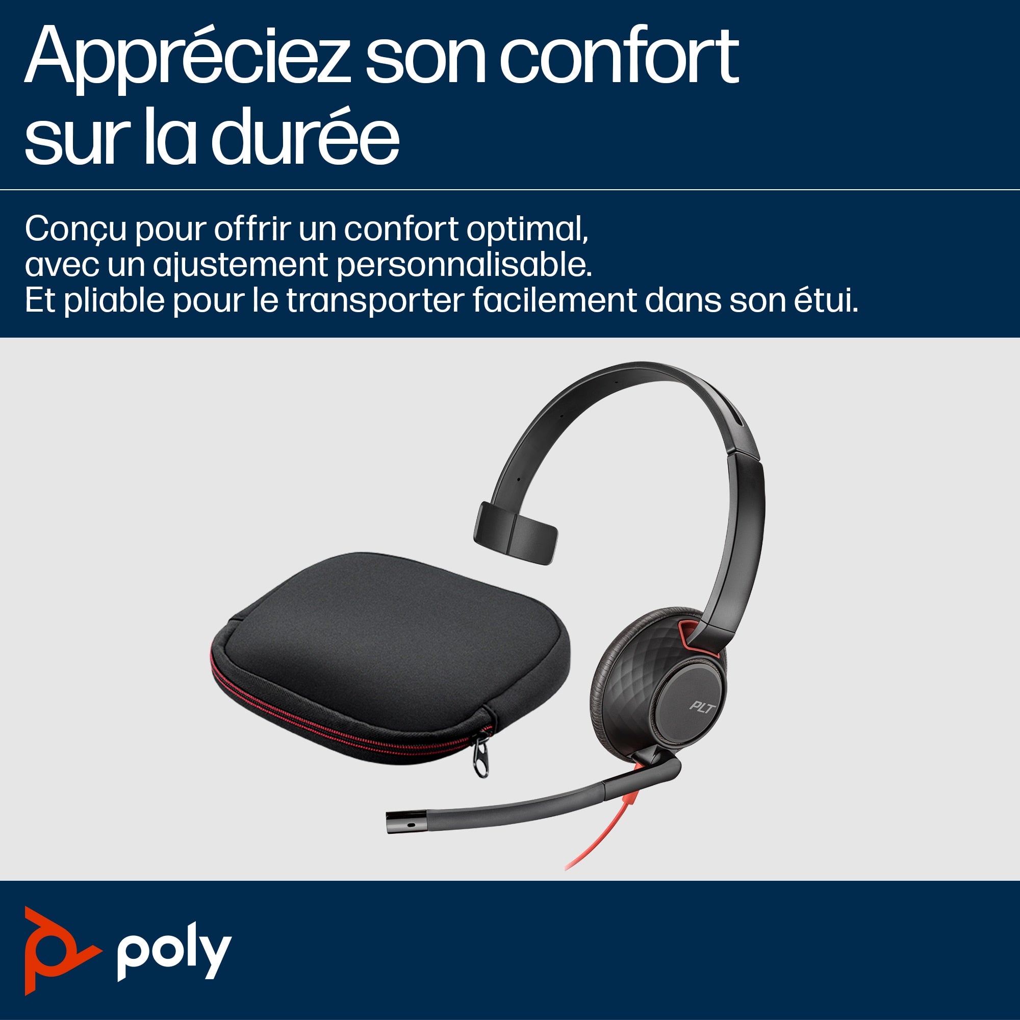 POLY Micro-casque monaural USB-C Blackwire 5210 + prise 3,5 mm + adaptateur USB-C/A