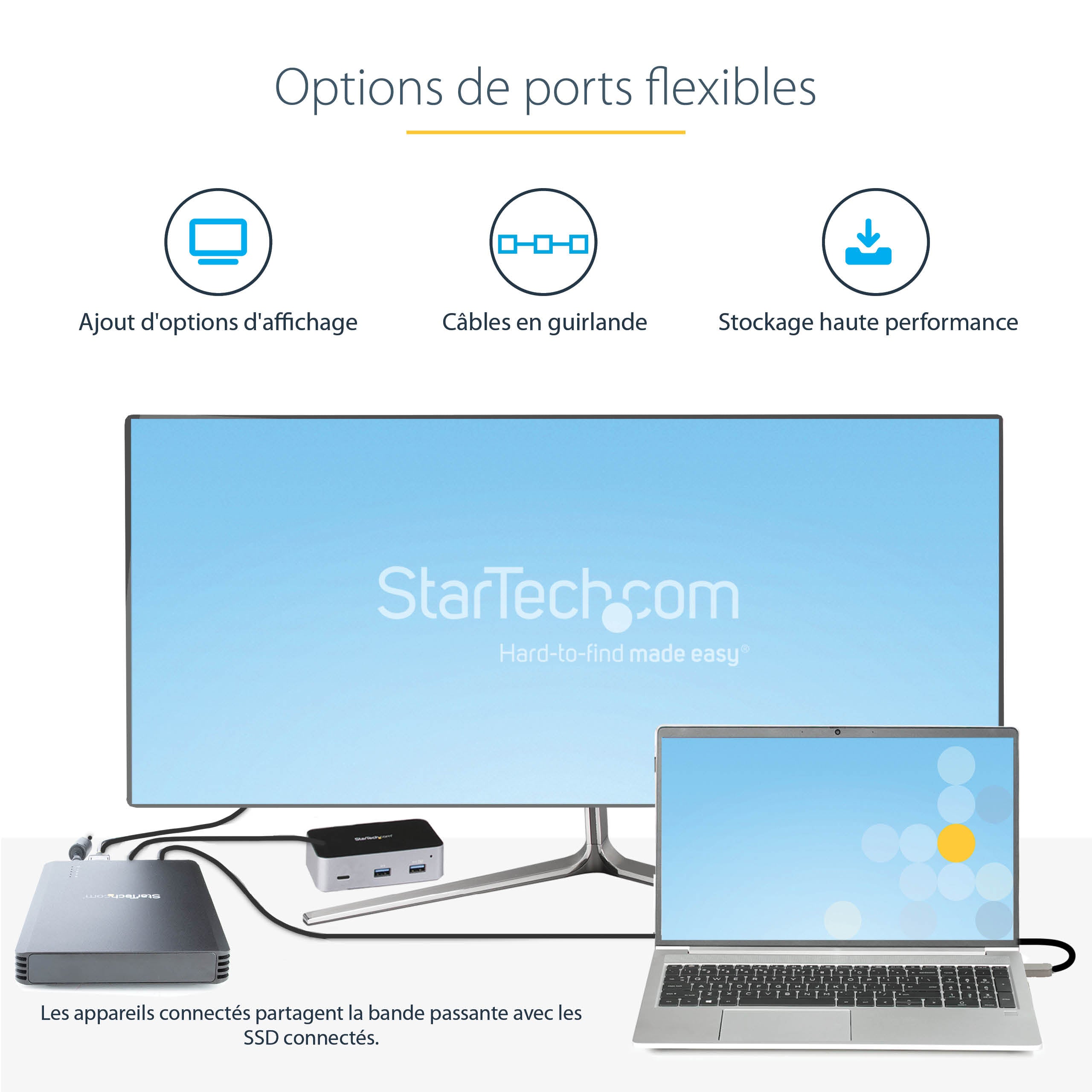 StarTech.com Boîtier SSD M.2 NVMe Thunderbolt 3 à 4 Baies - Boîtier Disque Dur Externe 1 DisplayPort vidéo et 2 Ports TB3 Downstream - Boîtier pour Disque Dur - Boîtier SSD Externe, 40Gbps, Alimentation 72W