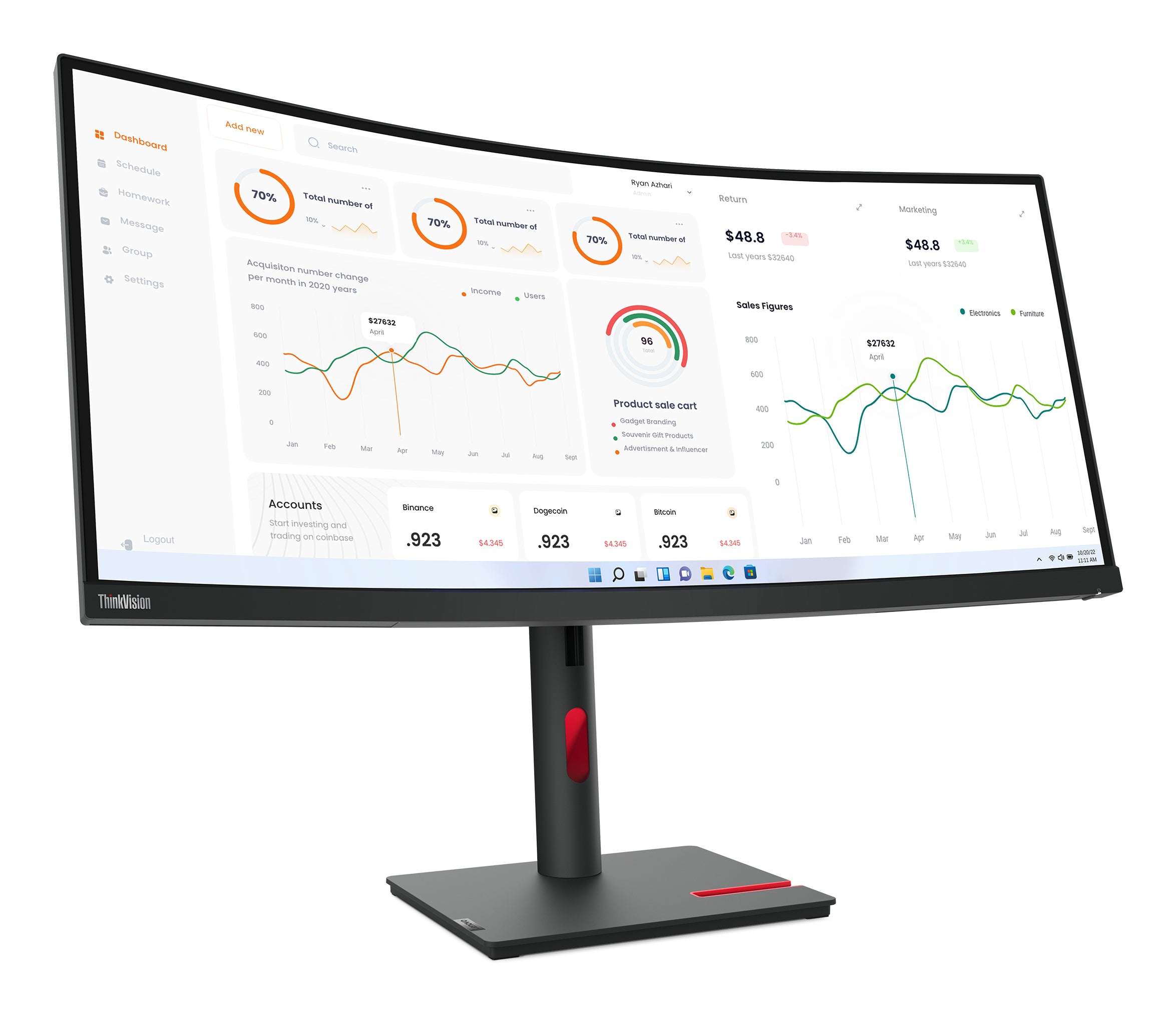 Lenovo ThinkVision T34w-30 LED display 86,4 cm (34") 3440 x 1440 pixels Wide Quad HD Noir