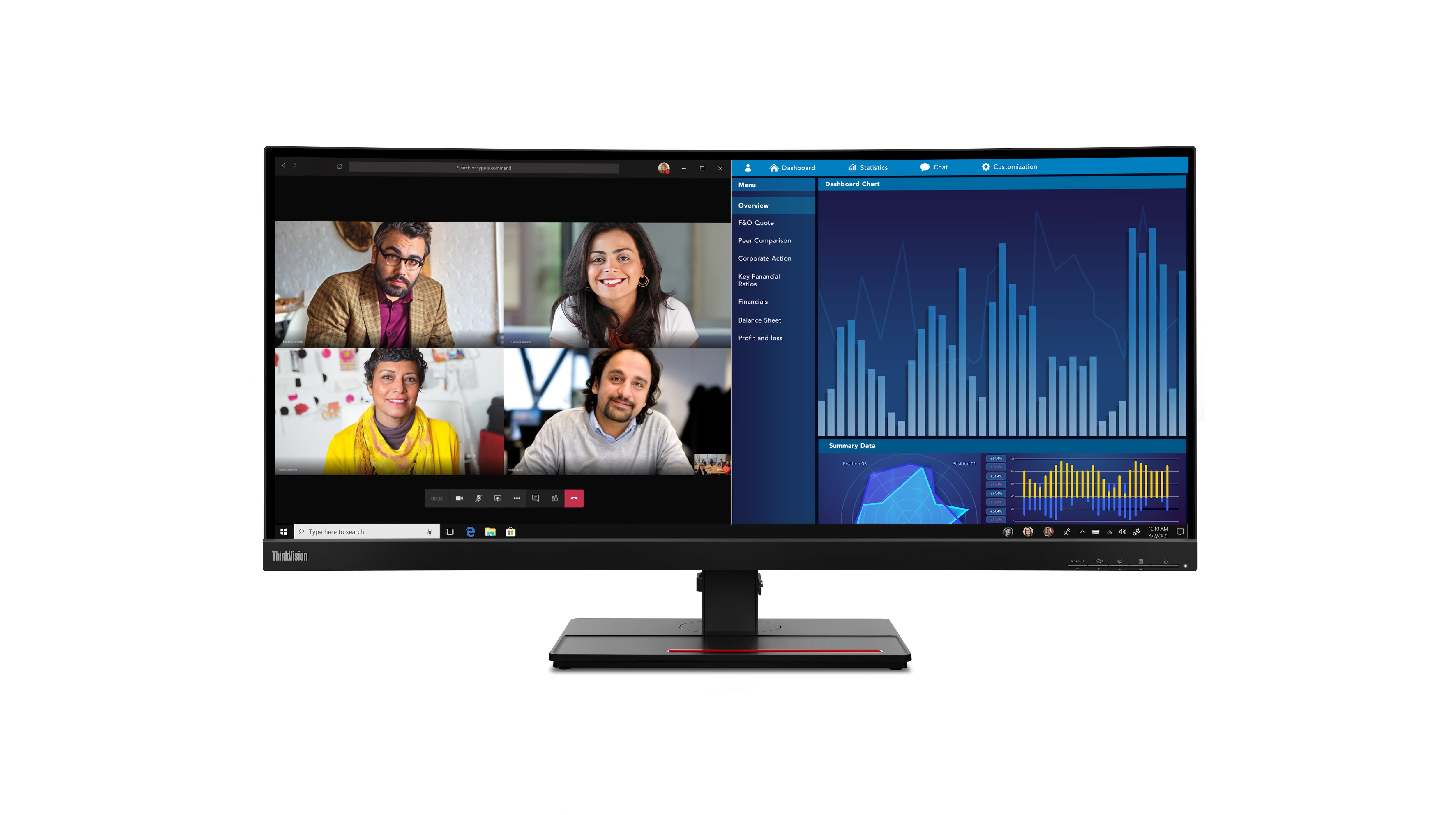 Lenovo ThinkVision P34w-20 LED display 86,7 cm (34.1") 3440 x 1440 pixels Wide Quad HD Noir