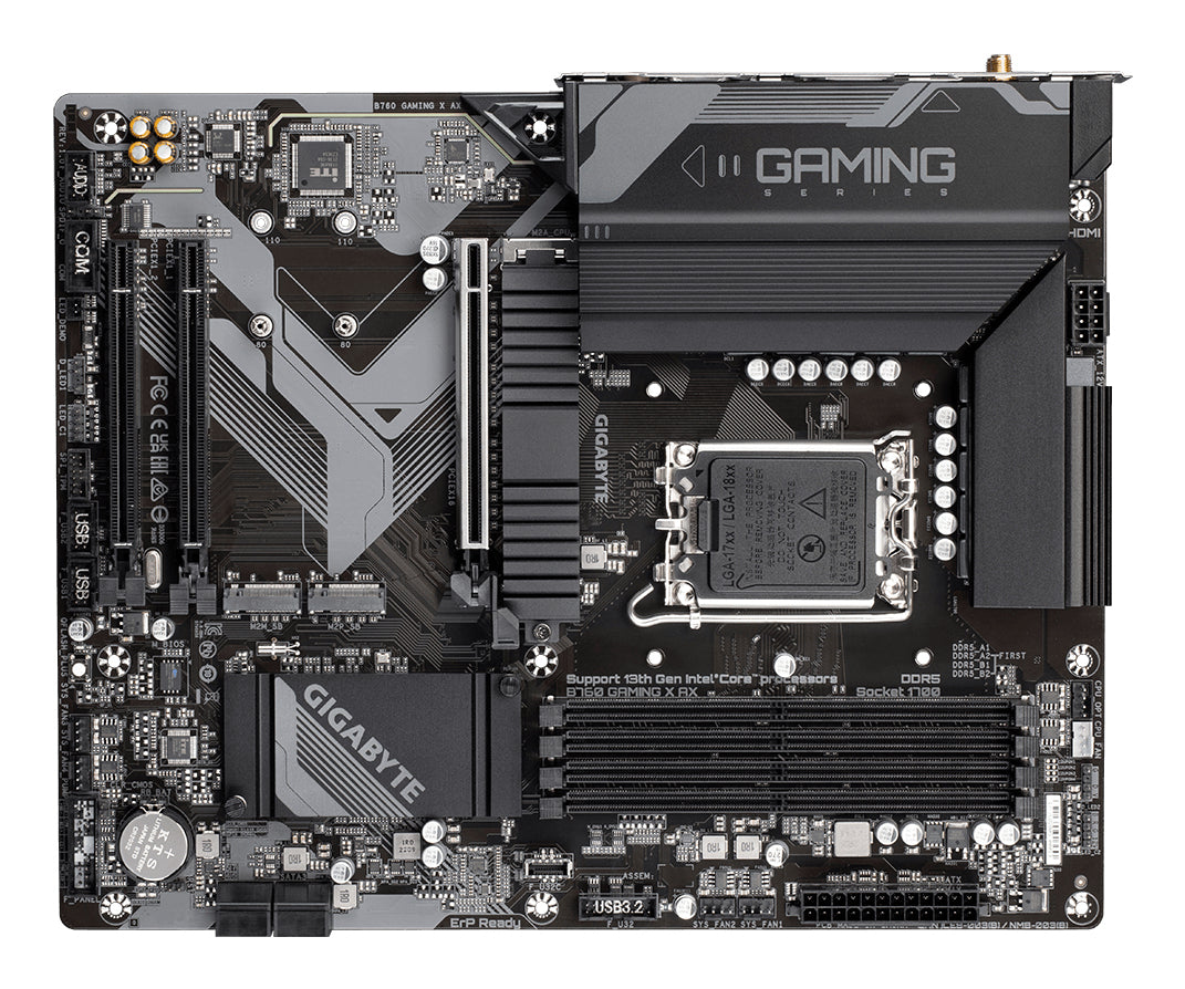 GIGABYTE B760 GAMING X AX Carte Mère - Compatible avec les processeurs Intel Core 14e génération, VRM numérique 8+1+1 phases, jusqu'à 7600MHz DDR5 (OC), 3x PCIe 4.0 M.2, Wi-Fi 6E, 2.5GbE LAN, USB 3.2 Gen 2