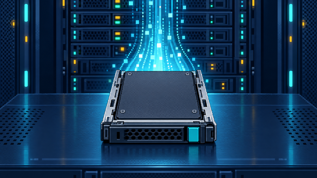 Illustration pixel art — P40496-B21 : comprendre le SSD HPE 240 Go SATA Read Intensive