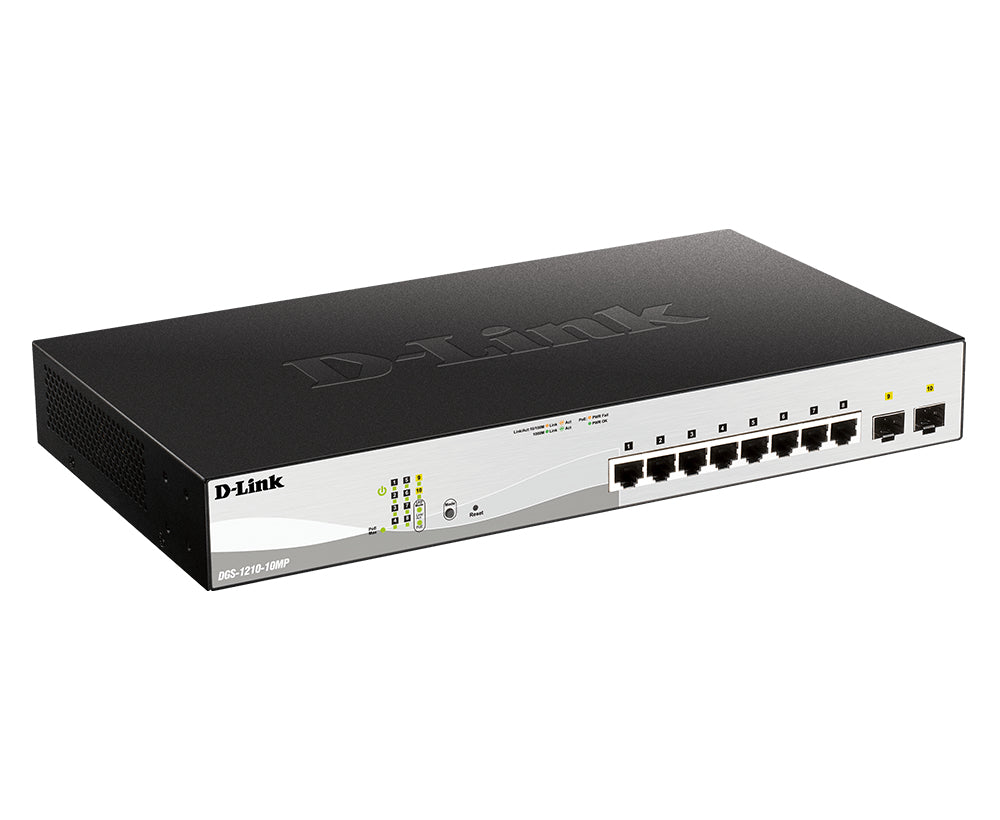 D-Link DGS-1210-10MP Géré L2 Gigabit Ethernet (10/100/1000) Connexion Ethernet, supportant l'alimentation via ce port (PoE) Noir, Gris