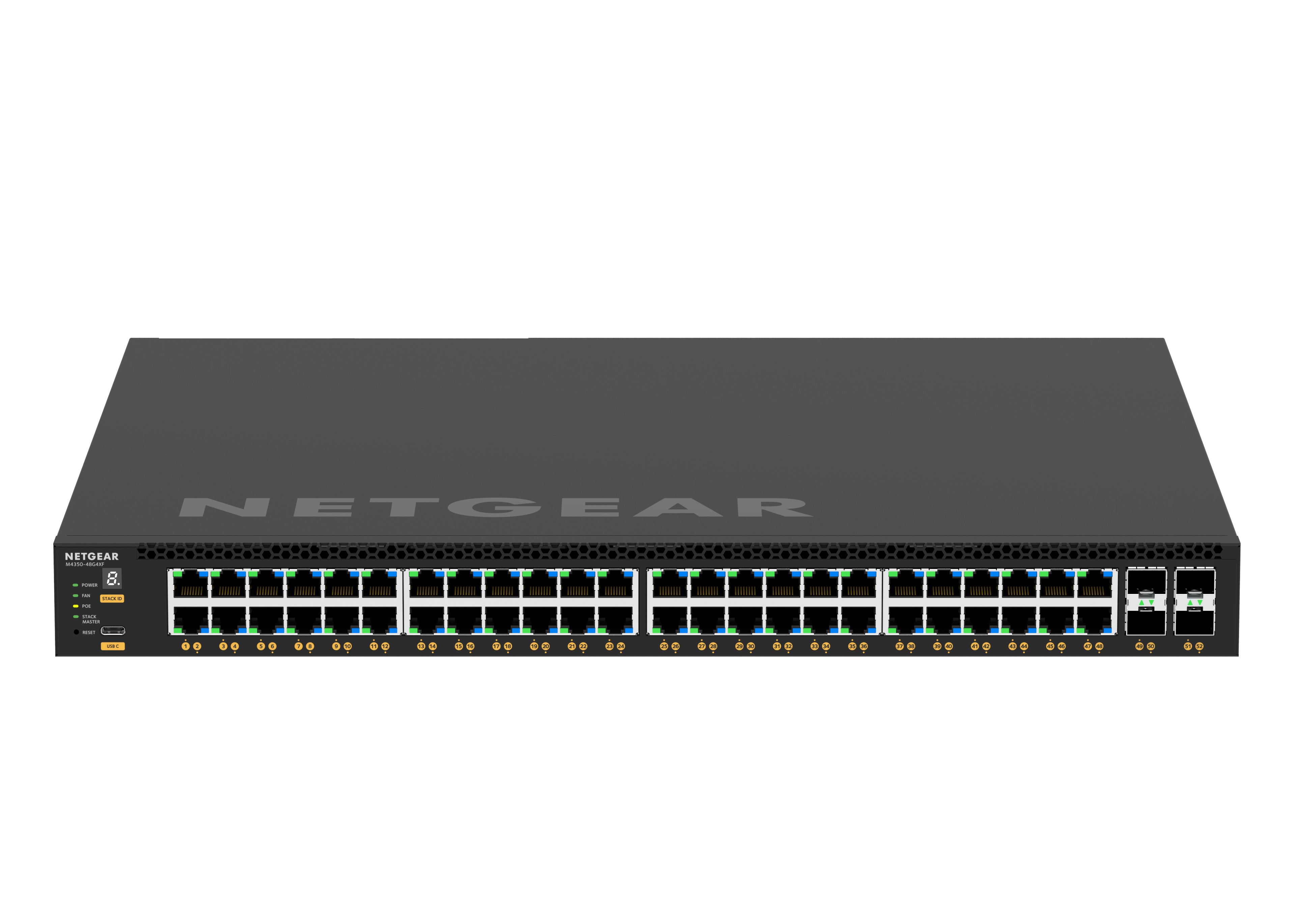 NETGEAR M4350-48G4XF Géré L3 Gigabit Ethernet (10/100/1000) Connexion Ethernet, supportant l'alimentation via ce port (PoE) 1U Noir