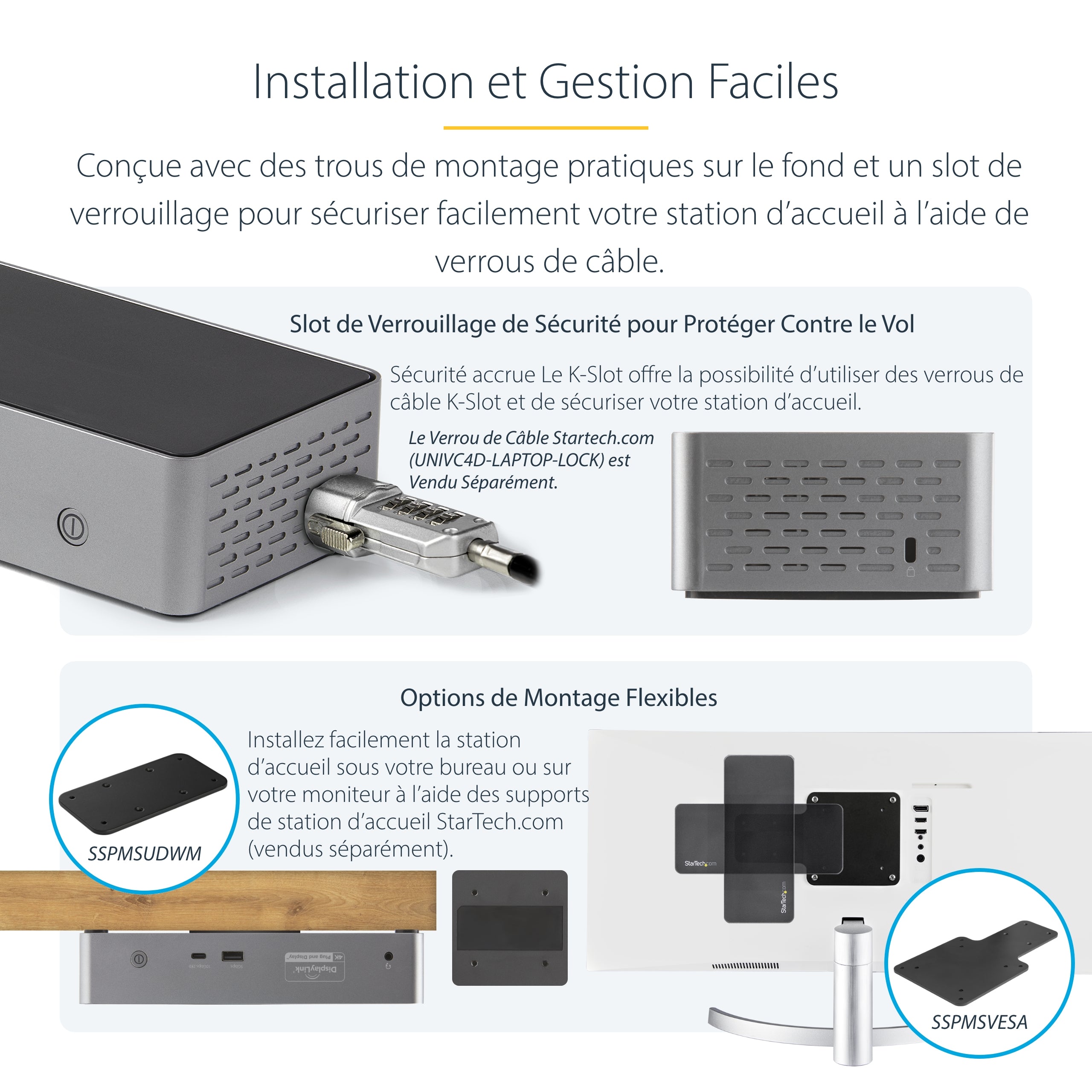 StarTech.com Dock USB-C - Mini Dock avec Hub USB-C HDMI avec 1x USB Type-C & 3x USB-A, Ethernet, Audio - Mini Docking Station USB-C HDMI DisplayPort pour 4 Écrans - Station d'Accueil Universelle USB-C