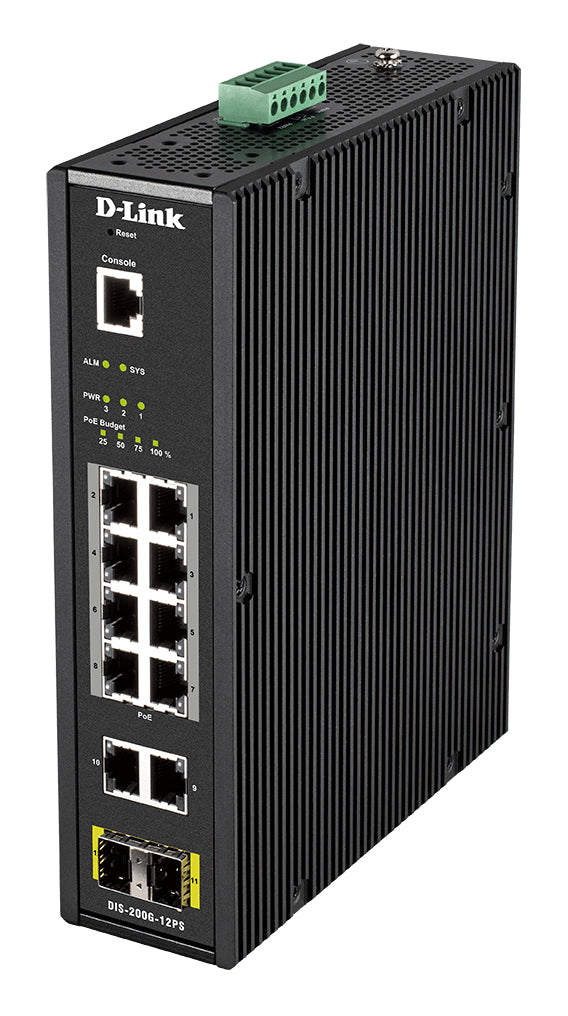 D-Link DIS-200G-12PS commutateur réseau Géré L2 Gigabit Ethernet (10/100/1000) Connexion Ethernet, supportant l'alimentation via ce port (PoE) Noir