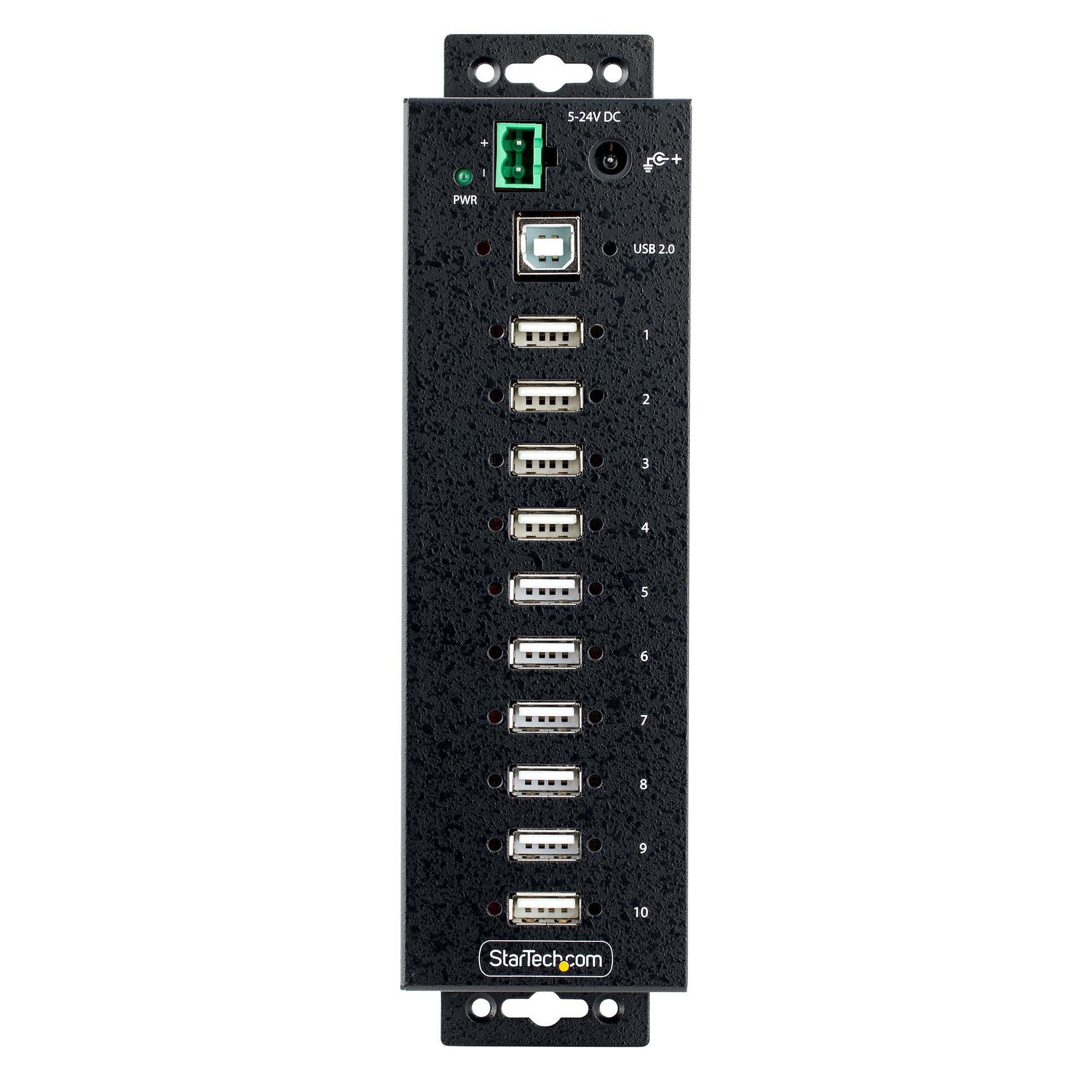 StarTech.com Hub USB 2.0 10 ports Industriel - Hub USB Robuste avec Protection ESD Niveau 4 - Hub USB-A Montable sur Mur/Bureau - Hub d'Extension USB avec ports Verrouillables - Hub USB Type-A - Concentrateur USB