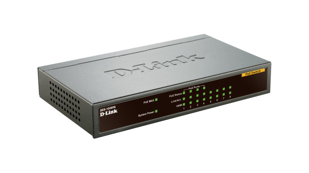 D-Link DES-1008PA commutateur réseau Non-géré Fast Ethernet (10/100) Connexion Ethernet, supportant l'alimentation via ce port (PoE) Noir