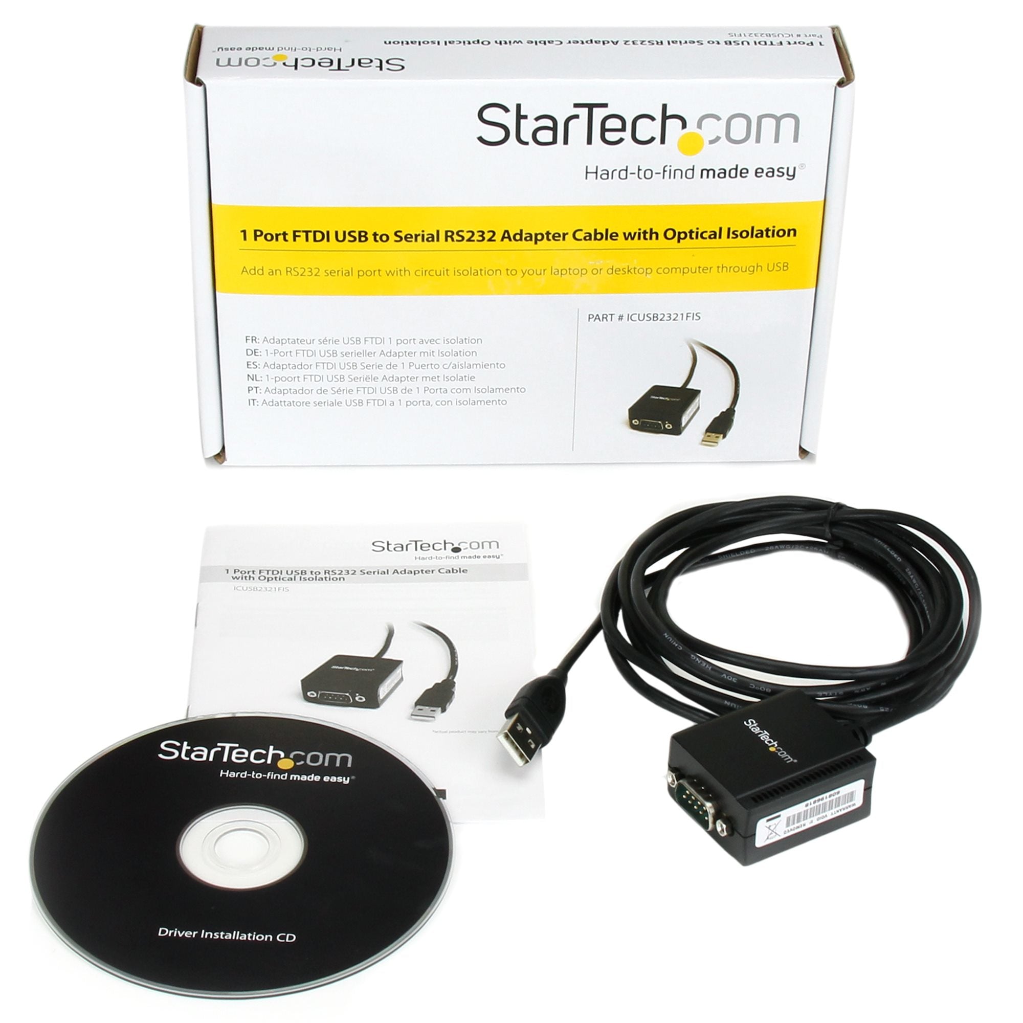 StarTech.com Câble adaptateur FTDI USB vers série RS232 1 port avec isolation optique