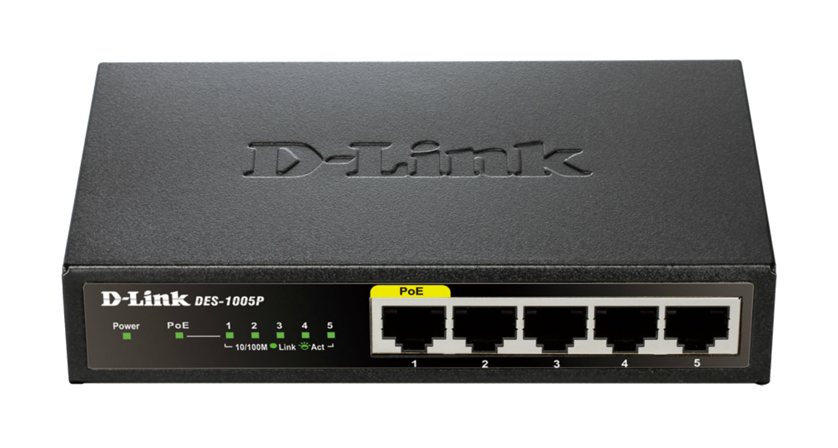 D-Link DES-1005P Non-géré L2 Fast Ethernet (10/100) Connexion Ethernet, supportant l'alimentation via ce port (PoE) Noir