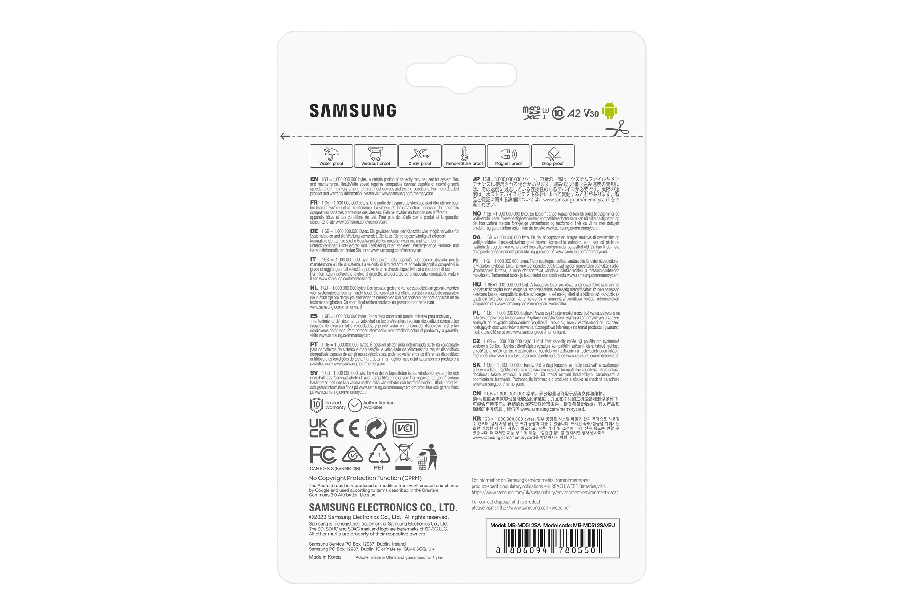 Samsung MB-MD512SA/EU mémoire flash 512 Go MicroSDXC UHS-I Classe 10