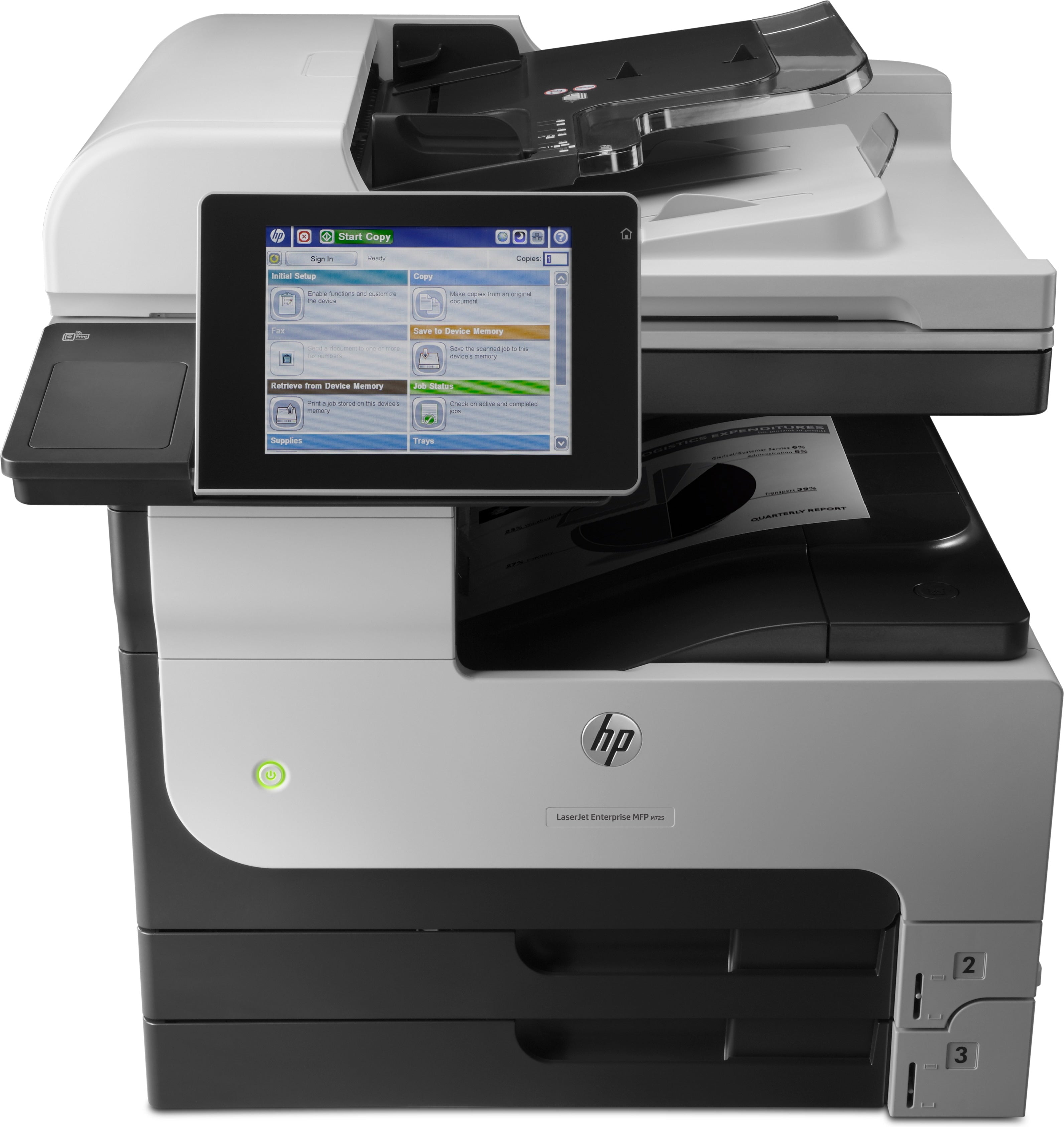 HP LaserJet Enterprise Imprimante multifonction MFP M725dn, Noir et blanc, Imprimante pour Entreprises, Impression, copie, numérisation, ADF de 100 pages; Impression USB en façade; Numérisation vers e-mail/PDF; Impression recto-verso