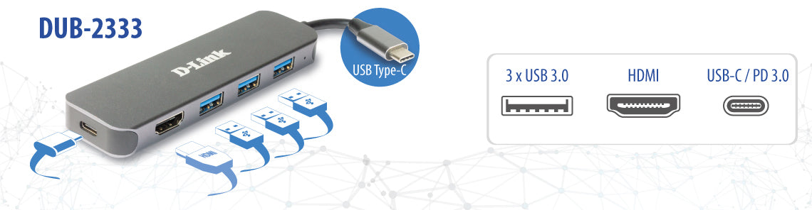 D-Link Station d'accueil USB-C 5-en-1 avec HDMI/alimentation DUB-2333