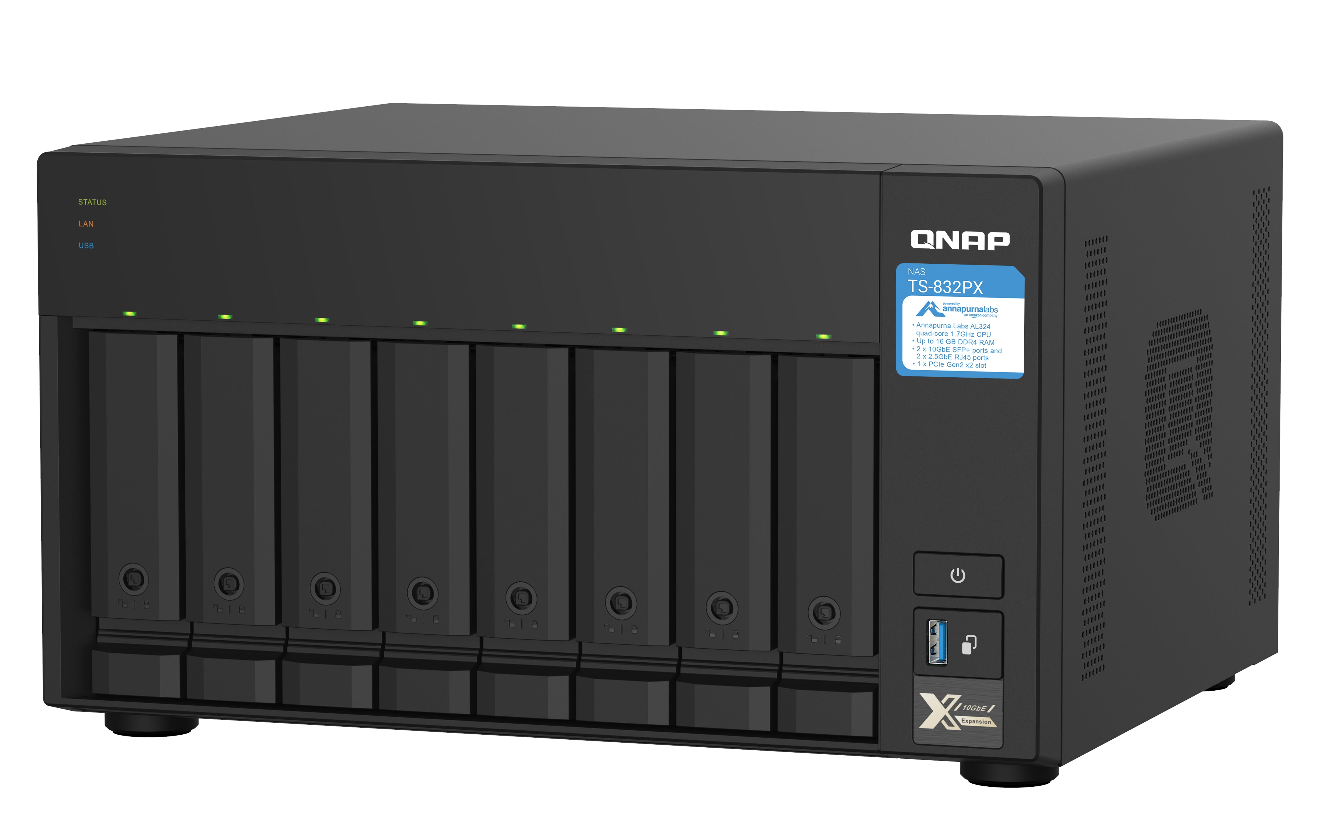 QNAP TS-832PX NAS Tower Annapurna Labs AL324 4 Go DDR4 0 To QNAP Turbo System Aluminium, Noir