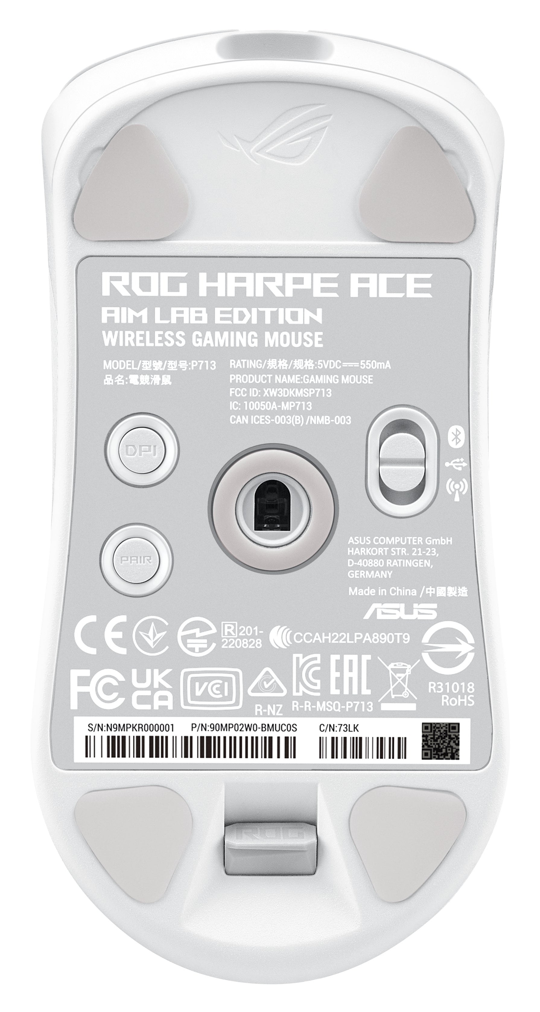 ASUS ROG Harpe Ace Aim Lab Edition souris Jouer Ambidextre RF Wireless + Bluetooth + USB Type-C Opto-mécanique 36000 DPI