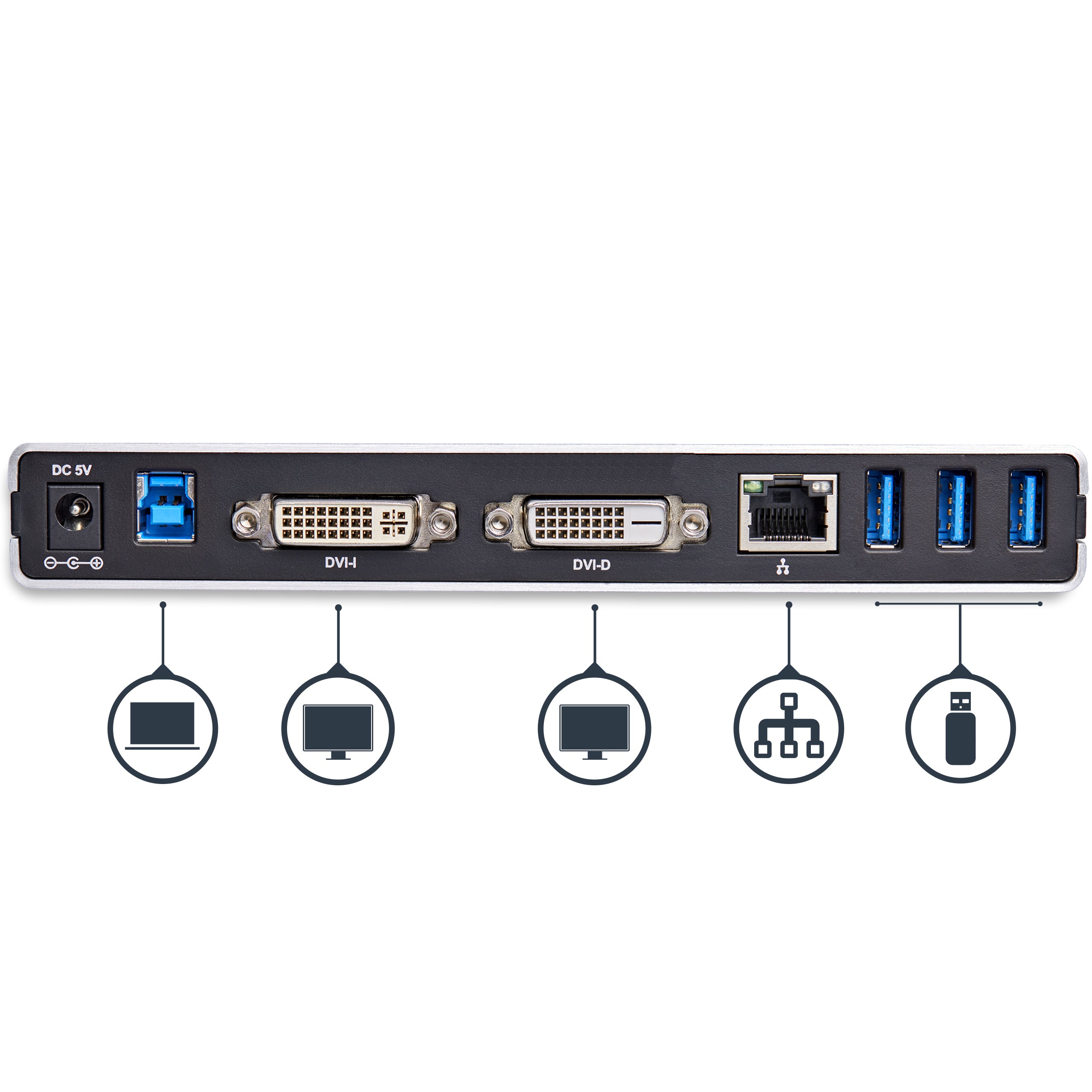 StarTech.com Station d'Accueil USB 3.0 pour Deux Écrans avec Adaptateurs DVI vers VGA et HDMI, 5x USB 3.0 et Audio - Station d'Accueil DVI Verticale pour Mac et Windows