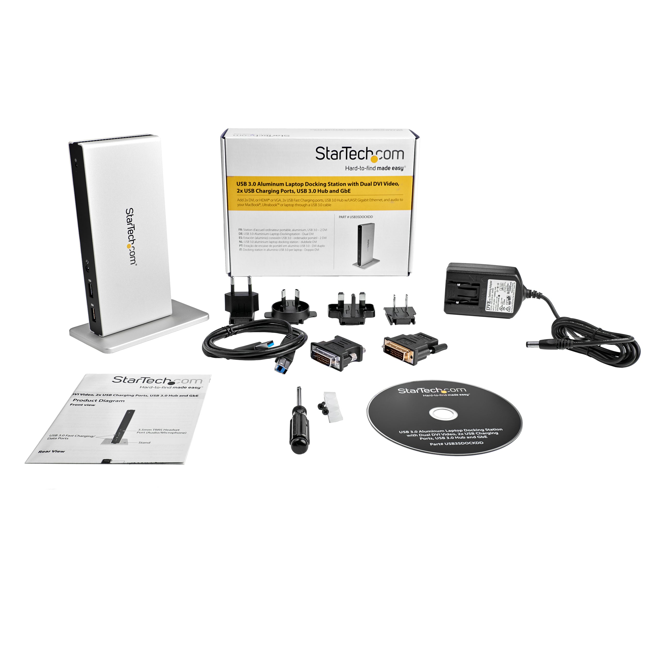 StarTech.com Station d'Accueil USB 3.0 pour Deux Écrans avec Adaptateurs DVI vers VGA et HDMI, 5x USB 3.0 et Audio - Station d'Accueil DVI Verticale pour Mac et Windows