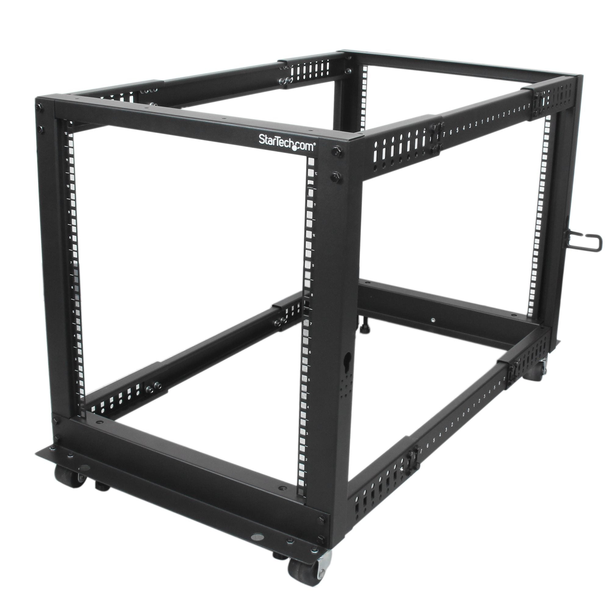 StarTech.com Rack Serveur Mobile 12U 4 Poteaux, Rack Réseau 19" 4 Poteaux avec Roulettes, Rack Roulant avec Profondeur Ajustable pour PC/AV/Données/Informatique - Roulettes, Pieds de nivellement ou Fixation au Sol