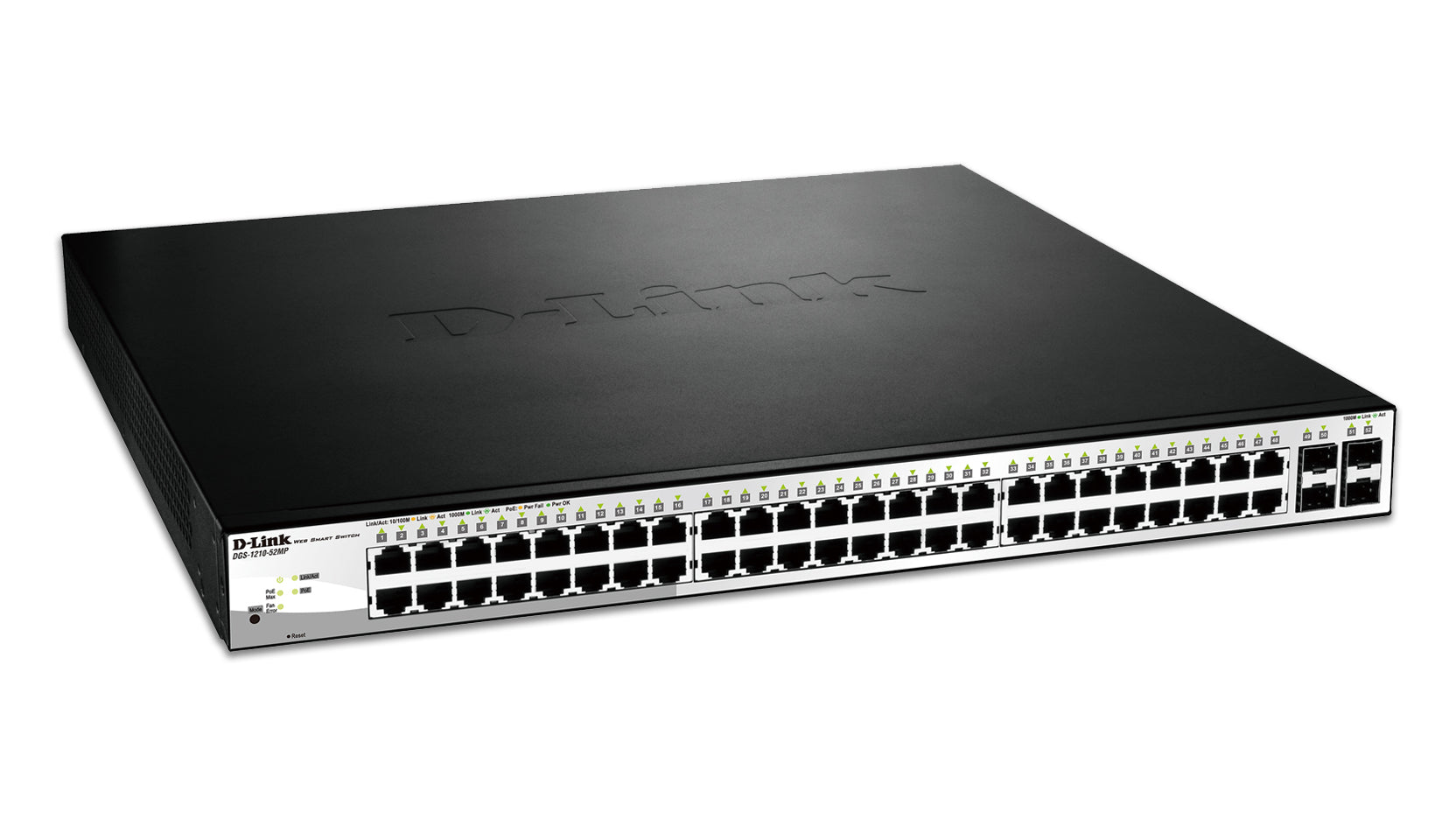 D-Link DGS-1210-52MP Géré L2 Gigabit Ethernet (10/100/1000) Connexion Ethernet, supportant l'alimentation via ce port (PoE) Noir, Gris