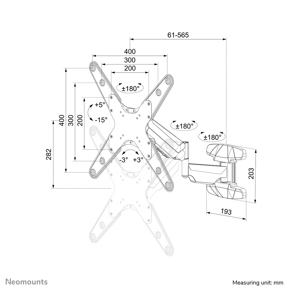 Neomounts WL70-550BL14 Support mural pour écran 32-55" - ressort à gaz - orientable