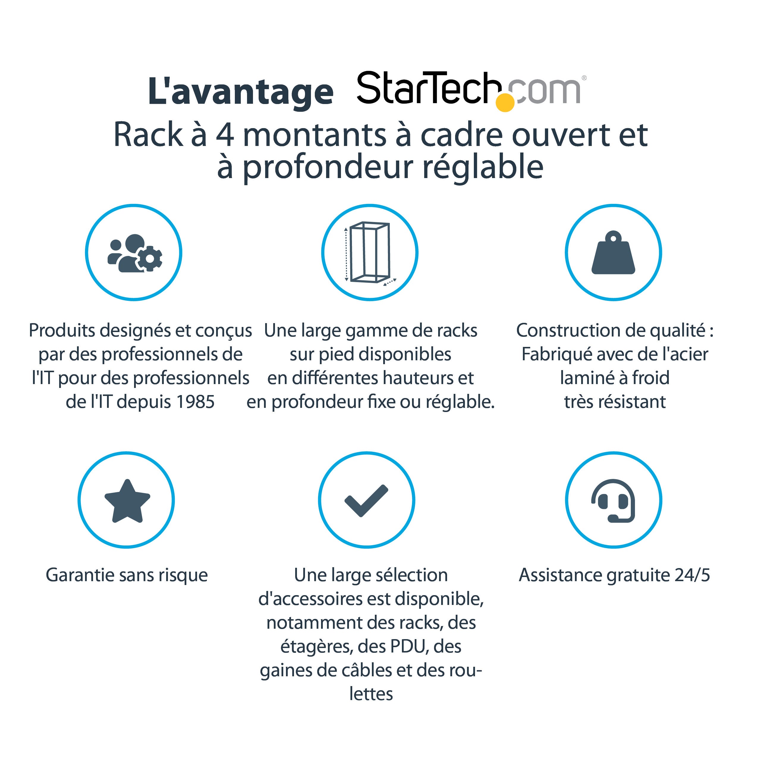 StarTech.com Rack Serveur Mobile 12U 4 Poteaux, Rack Réseau 19" 4 Poteaux avec Roulettes, Rack Roulant avec Profondeur Ajustable pour PC/AV/Données/Informatique - Roulettes, Pieds de nivellement ou Fixation au Sol