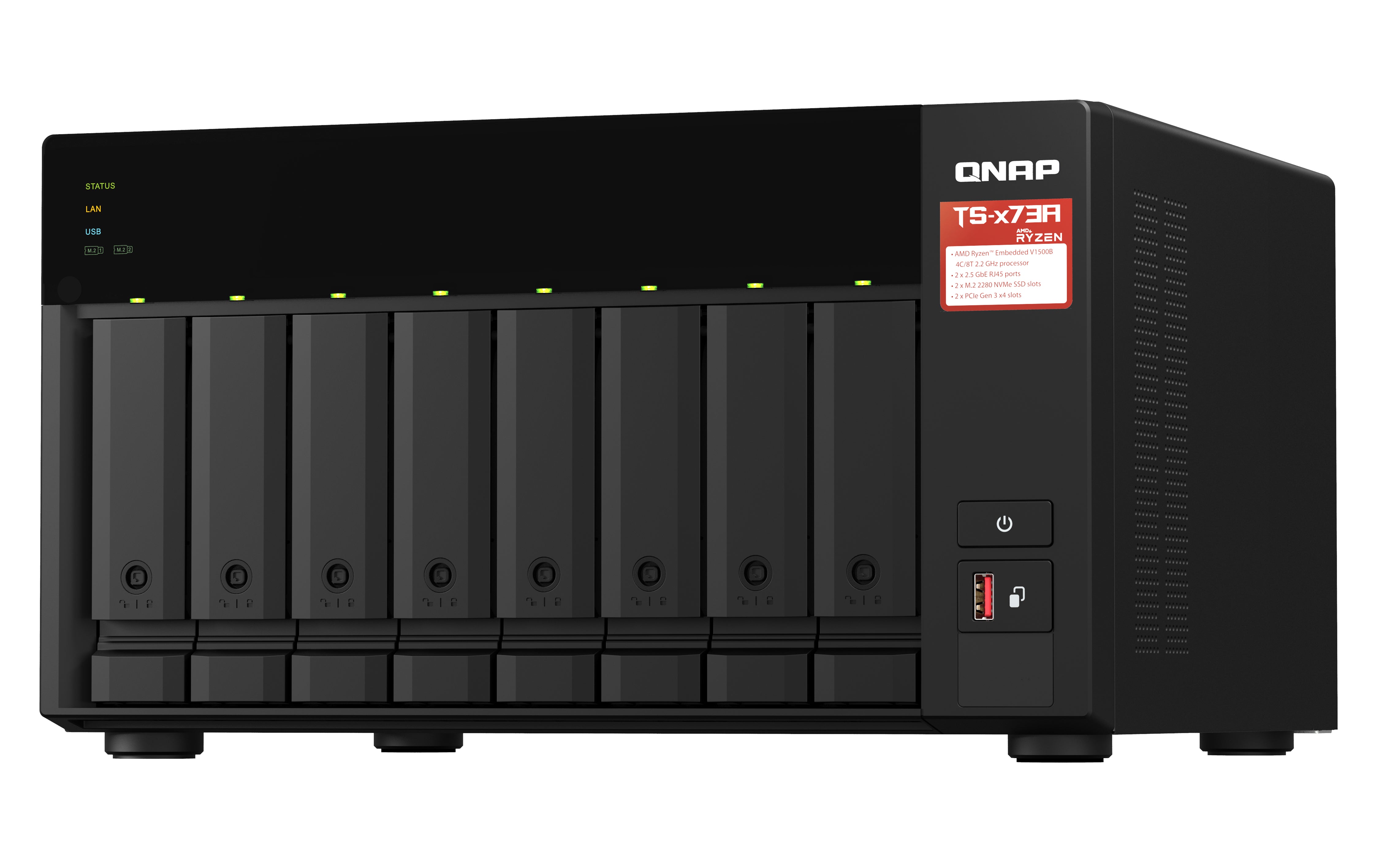 QNAP TS-873A NAS Tower Ryzen Embedded V1500B 8 Go DDR4 0 To QNAP Turbo System Noir