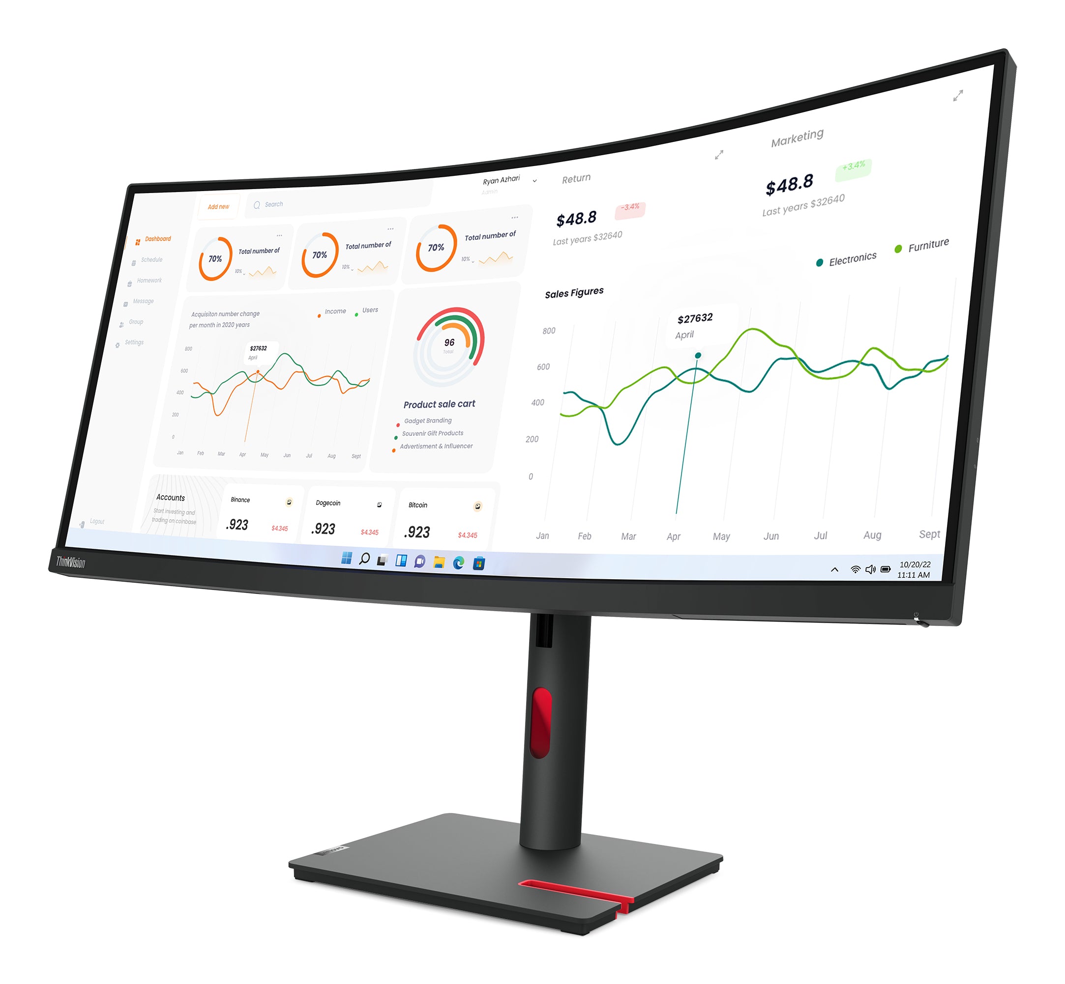 Lenovo ThinkVision T34w-30 LED display 86,4 cm (34") 3440 x 1440 pixels Wide Quad HD Noir