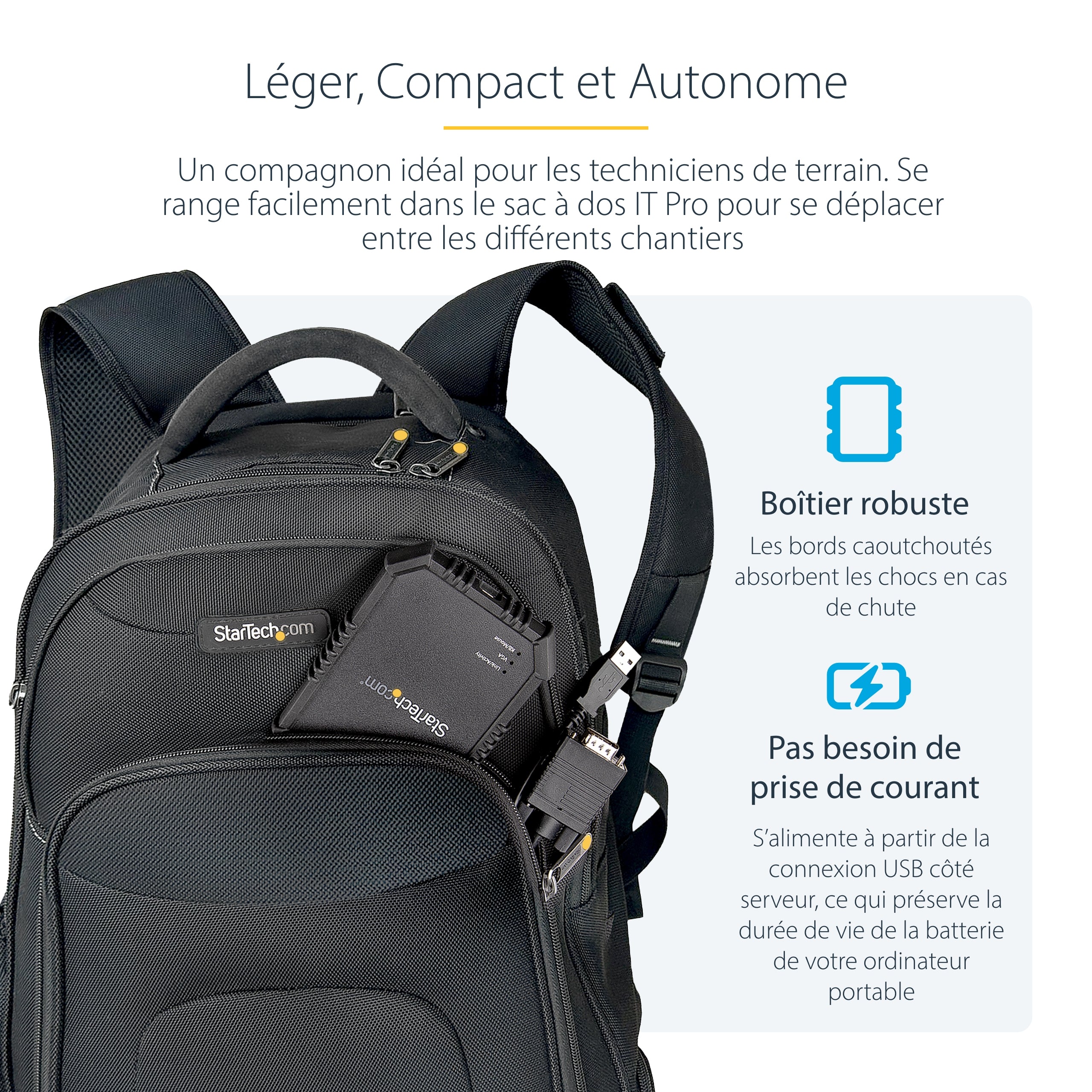 StarTech.com Adaptateur crash cart pour PC portable avec boîtier durable - Console KVM USB avec transfert de fichier et acquisition vidéo