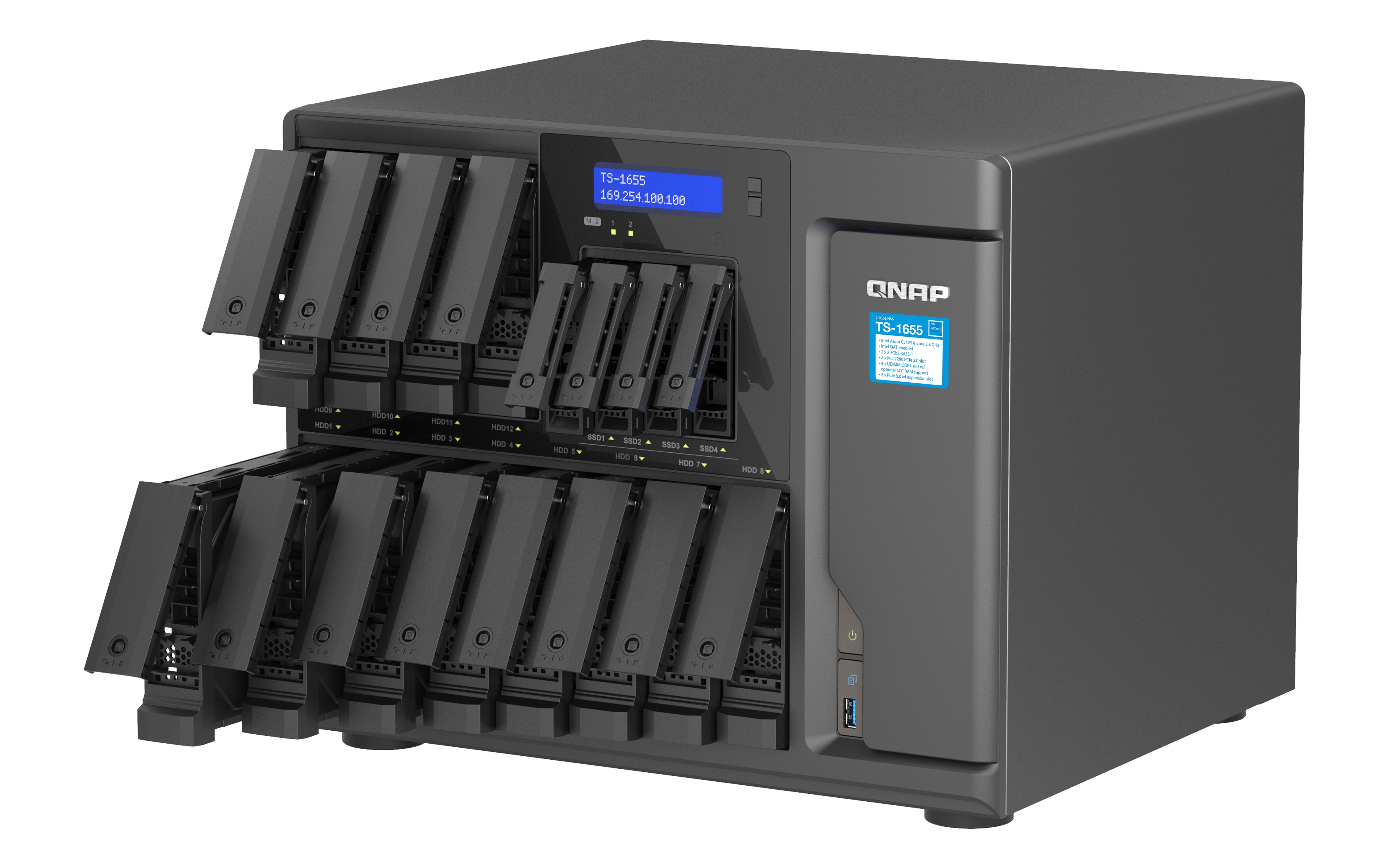 QNAP TS-1655 NAS Tower Intel Atom® C5125 8 Go DDR4 0 To QNAP Turbo System Noir